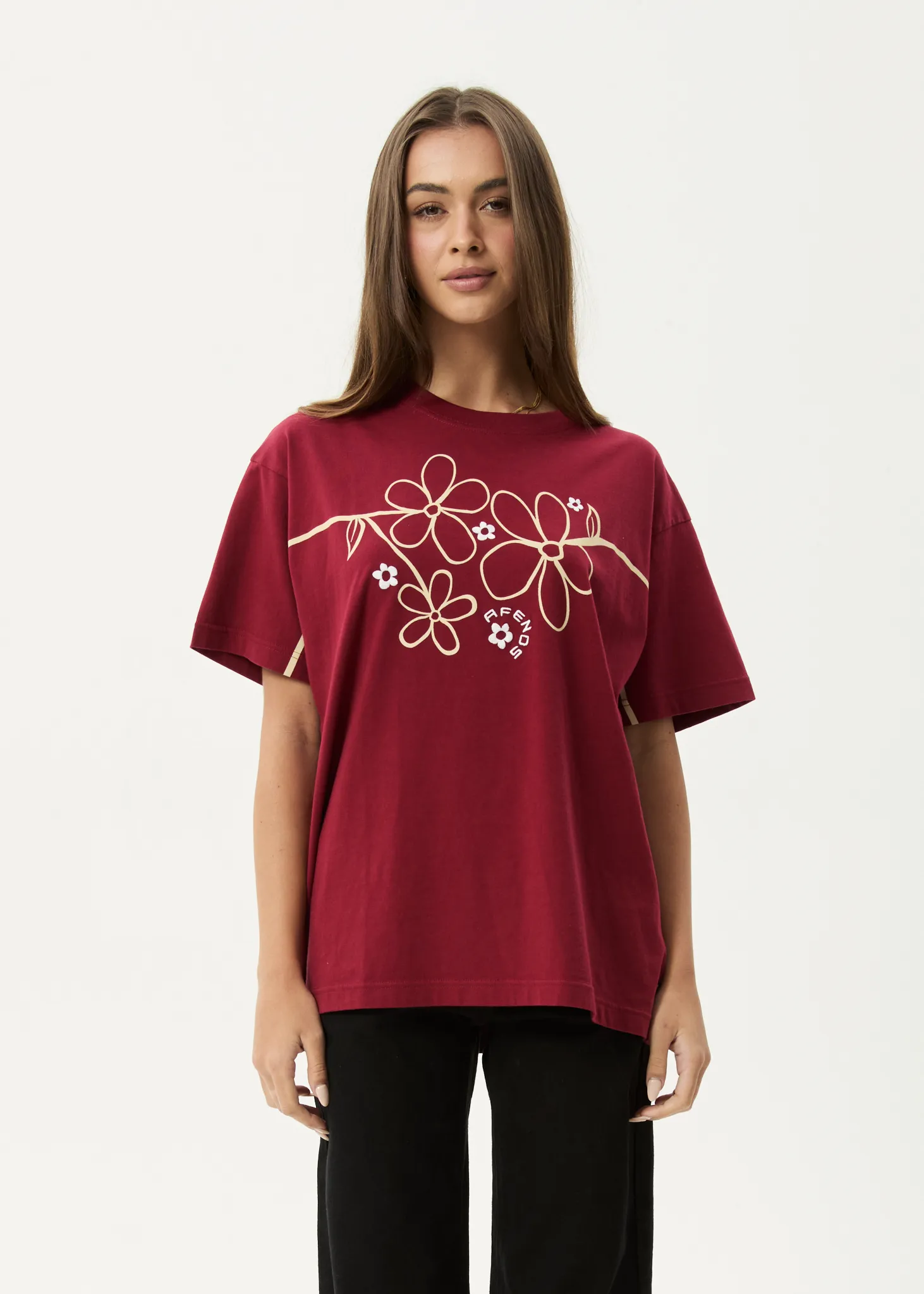 AFENDS Womens Tranquil - Oversized Tee - Burgundy sold by Afends