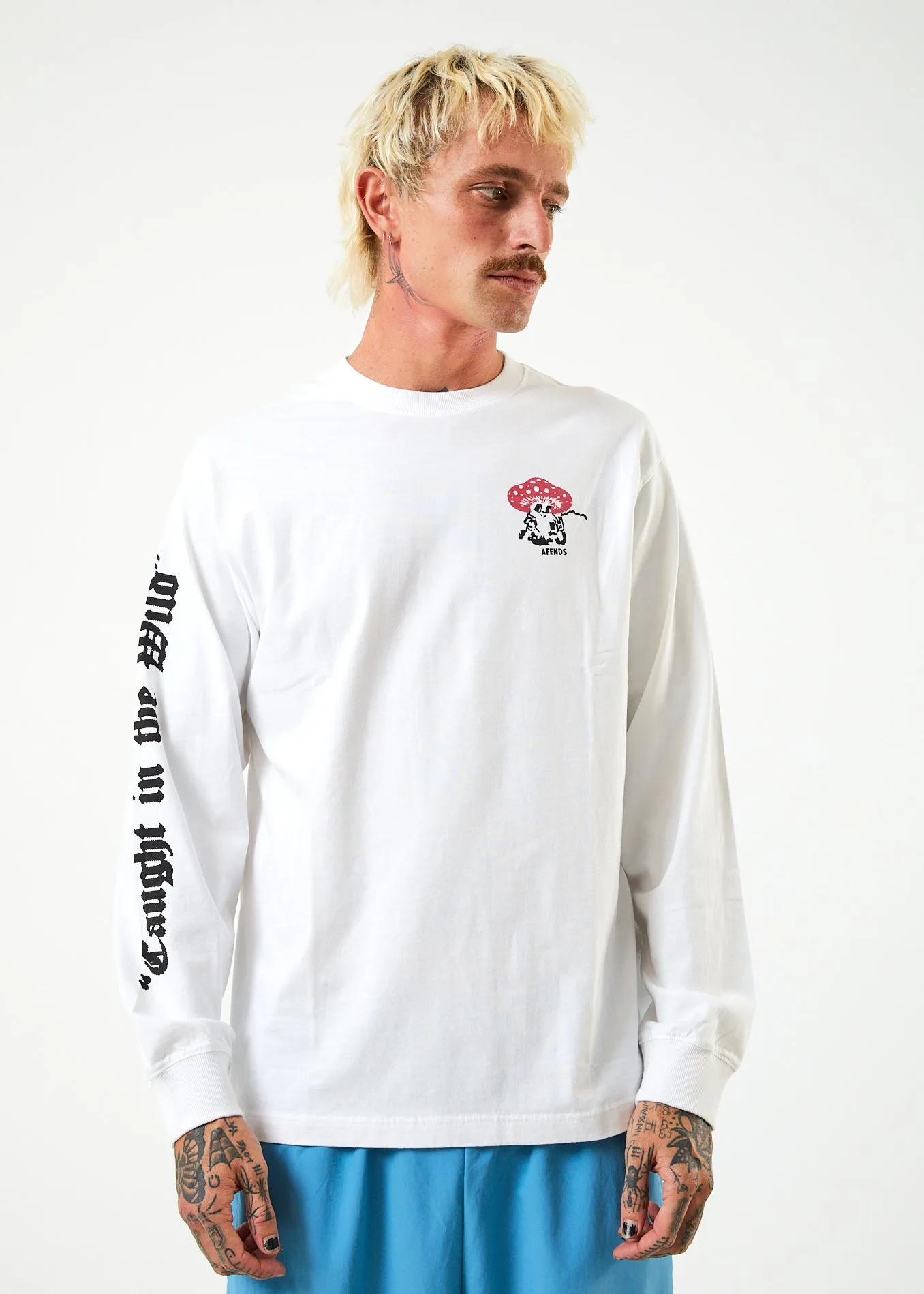 AFENDS Mens Caught In The Wild - Long Sleeve Graphic T-Shirt - White sold by Afends