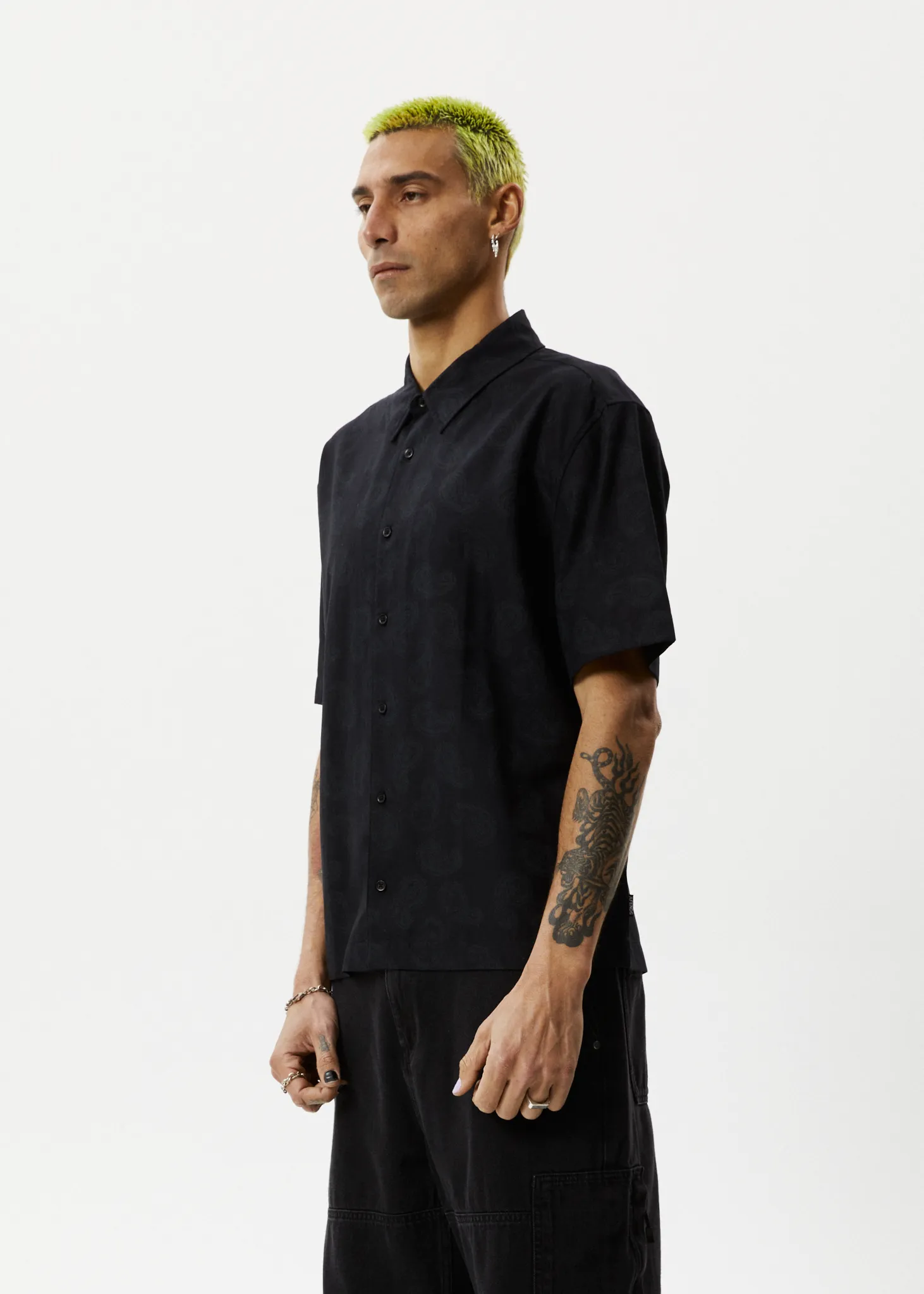 AFENDS Mens Tradition - Paisley Short Sleeve Shirt - Black sold by Afends product image thumbnail 5