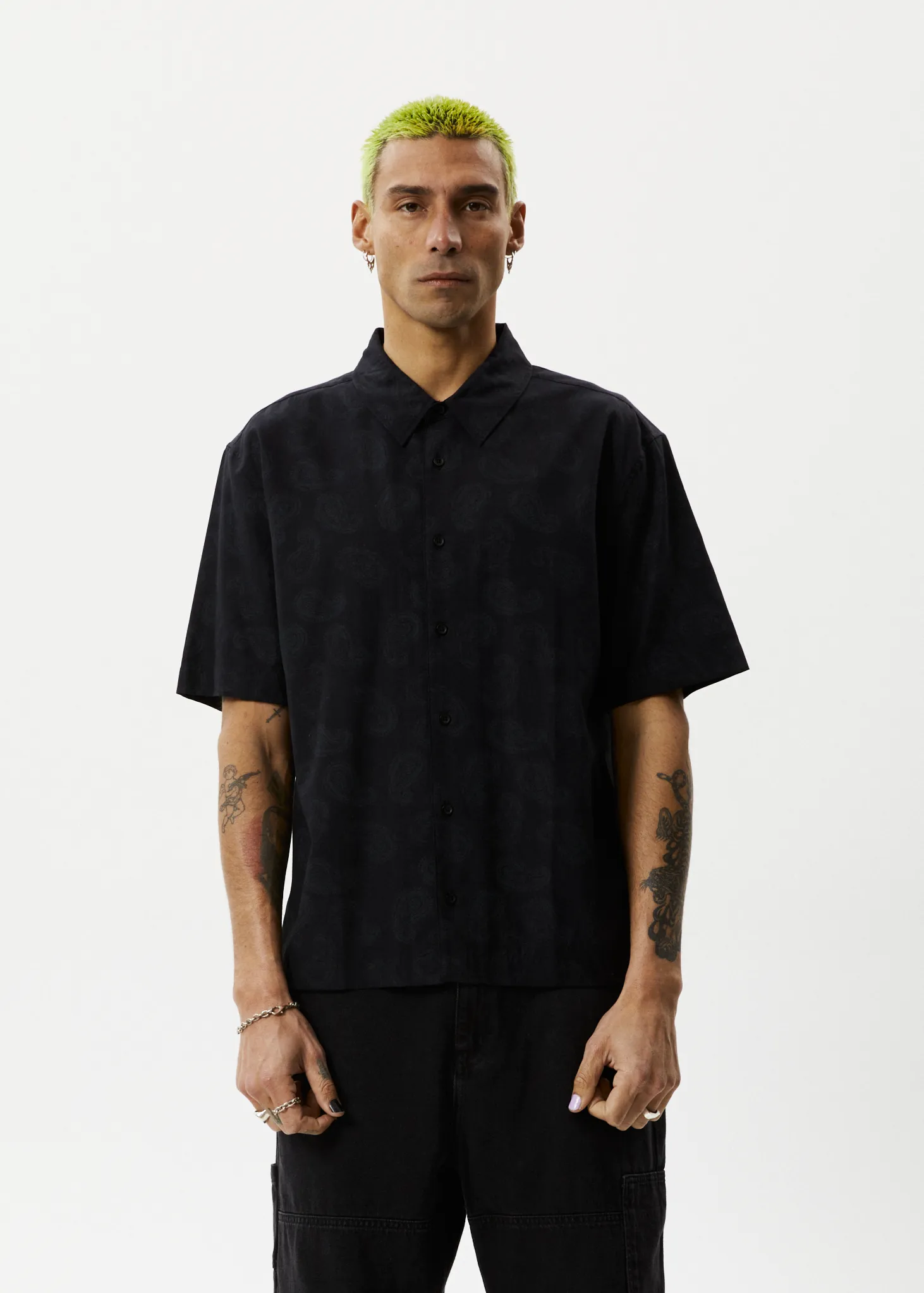 AFENDS Mens Tradition - Paisley Short Sleeve Shirt - Black sold by Afends product image thumbnail 3