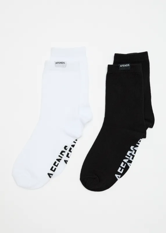 AFENDS Womens Basis - Socks Two Pack - White / Black sold by Afends