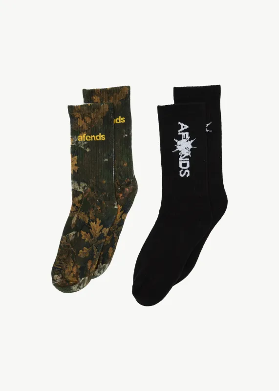 AFENDS Mens Seeing Double - Socks Two Pack - Multi sold by Afends