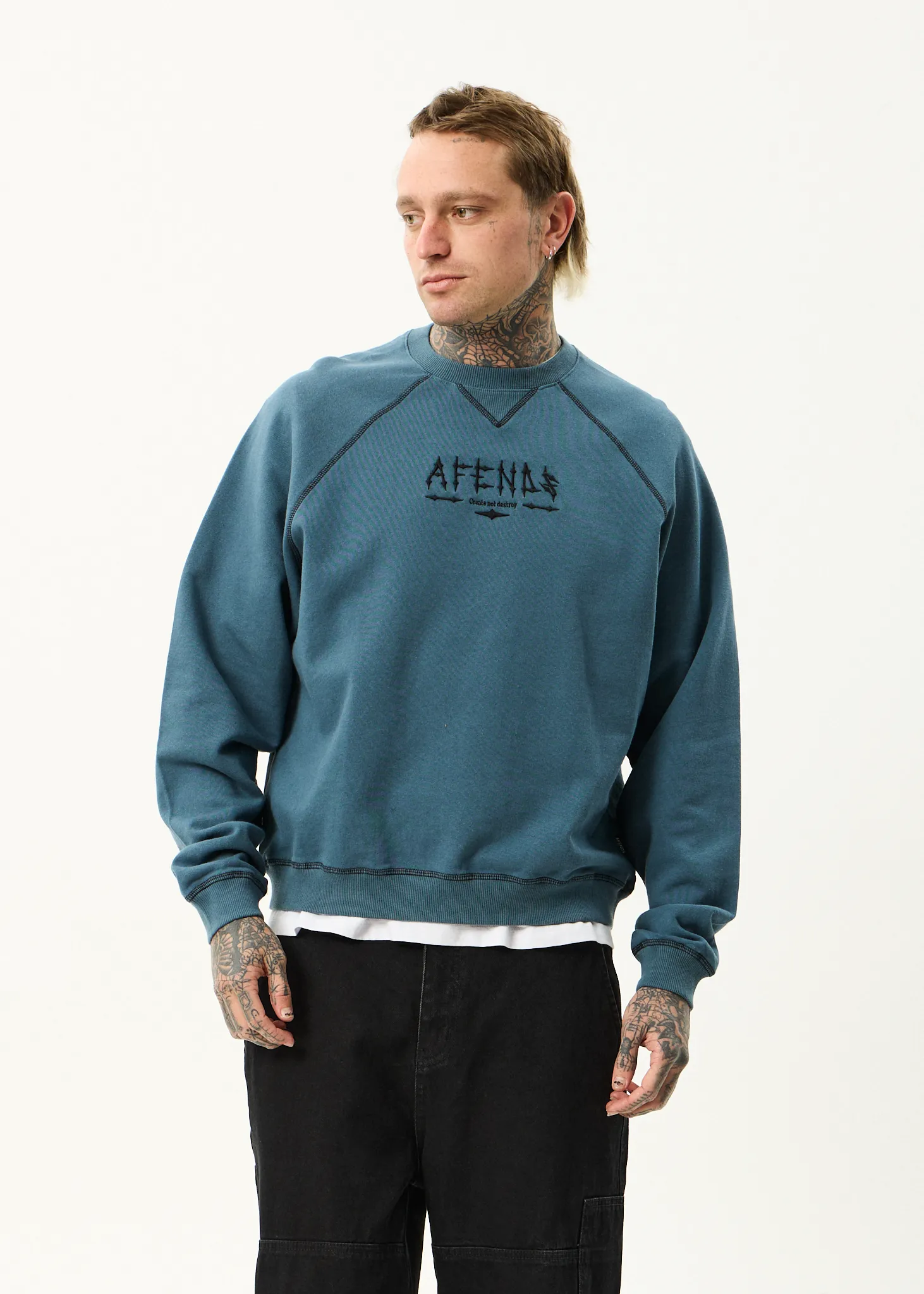 AFENDS Mens Spinal - Raglan Crew Neck Jumper - Fuel sold by Afends product image thumbnail 2
