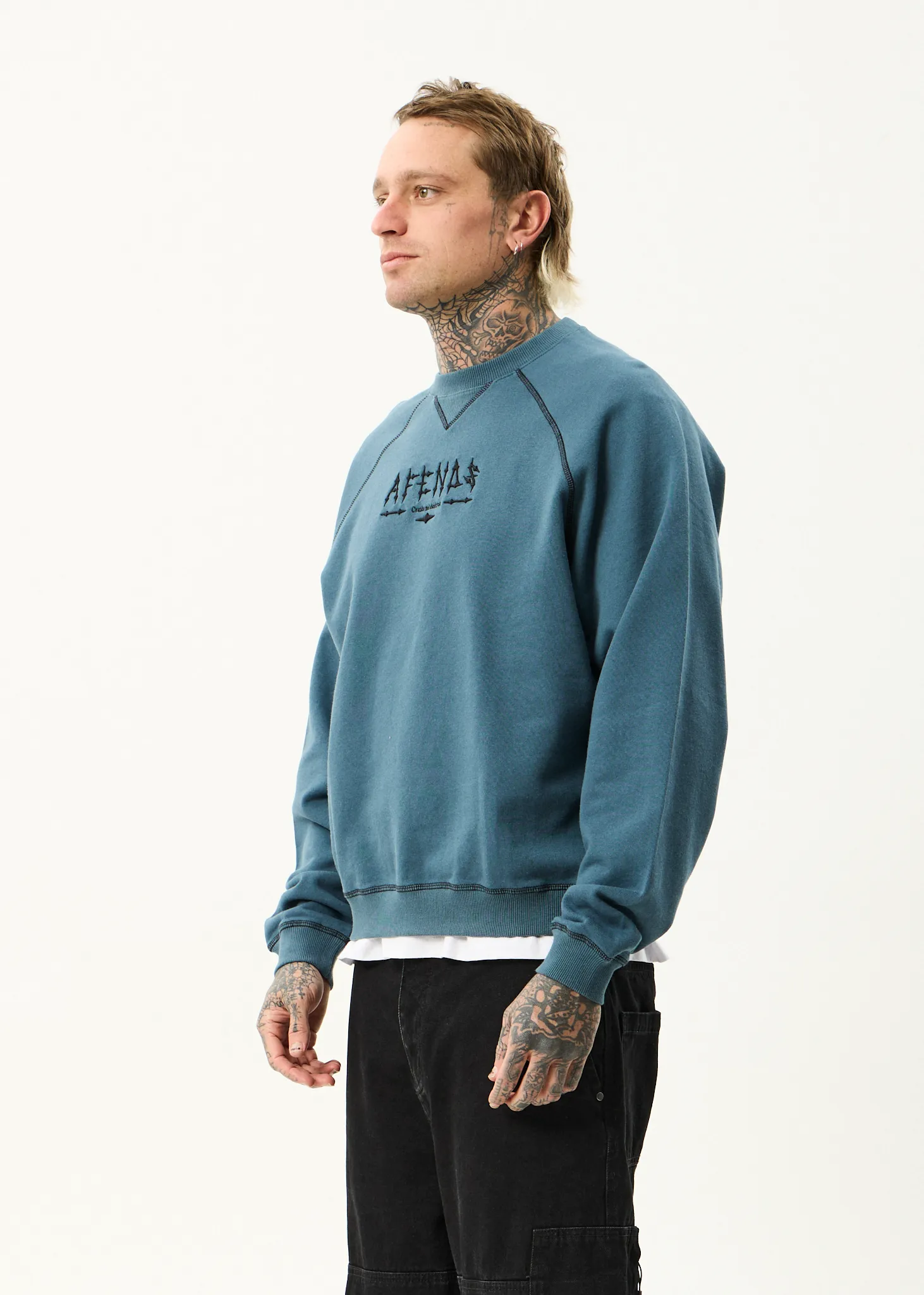 AFENDS Mens Spinal - Raglan Crew Neck Jumper - Fuel sold by Afends product image thumbnail 3