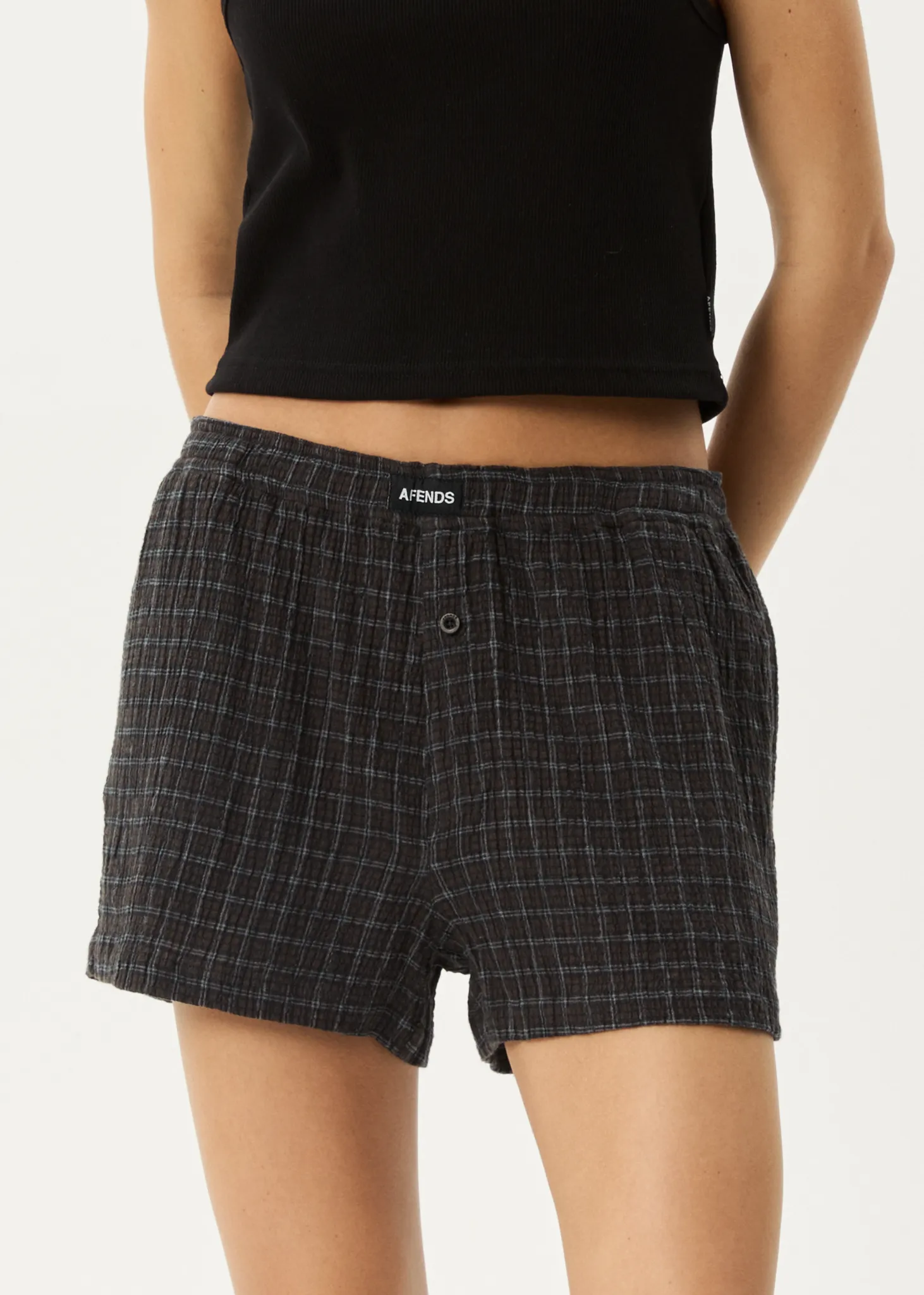 AFENDS Womens Dusk - Seersucker Boxer Short - Black Check sold by Afends product image thumbnail 2