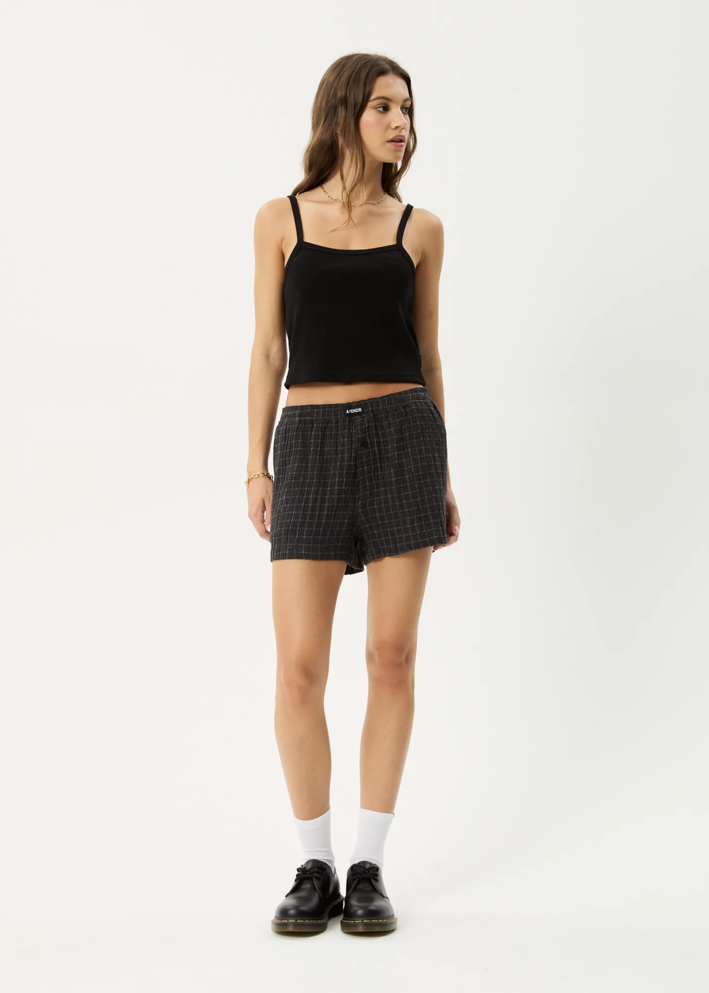 AFENDS Womens Dusk - Seersucker Boxer Short - Black Check sold by Afends