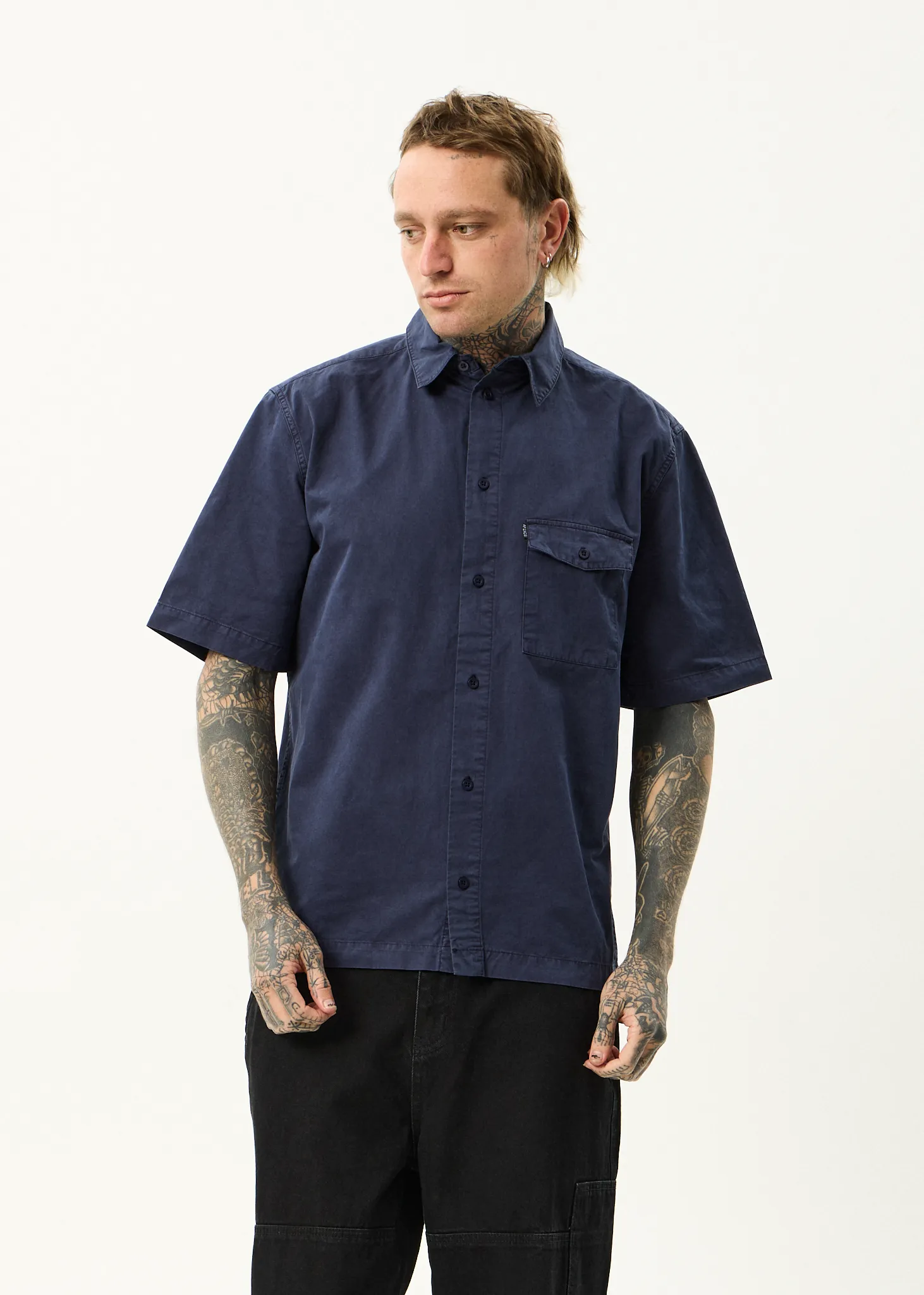 AFENDS Mens Overdie - Overdyed Short Sleeve Shirt - Deep Sea sold by Afends product image thumbnail 3