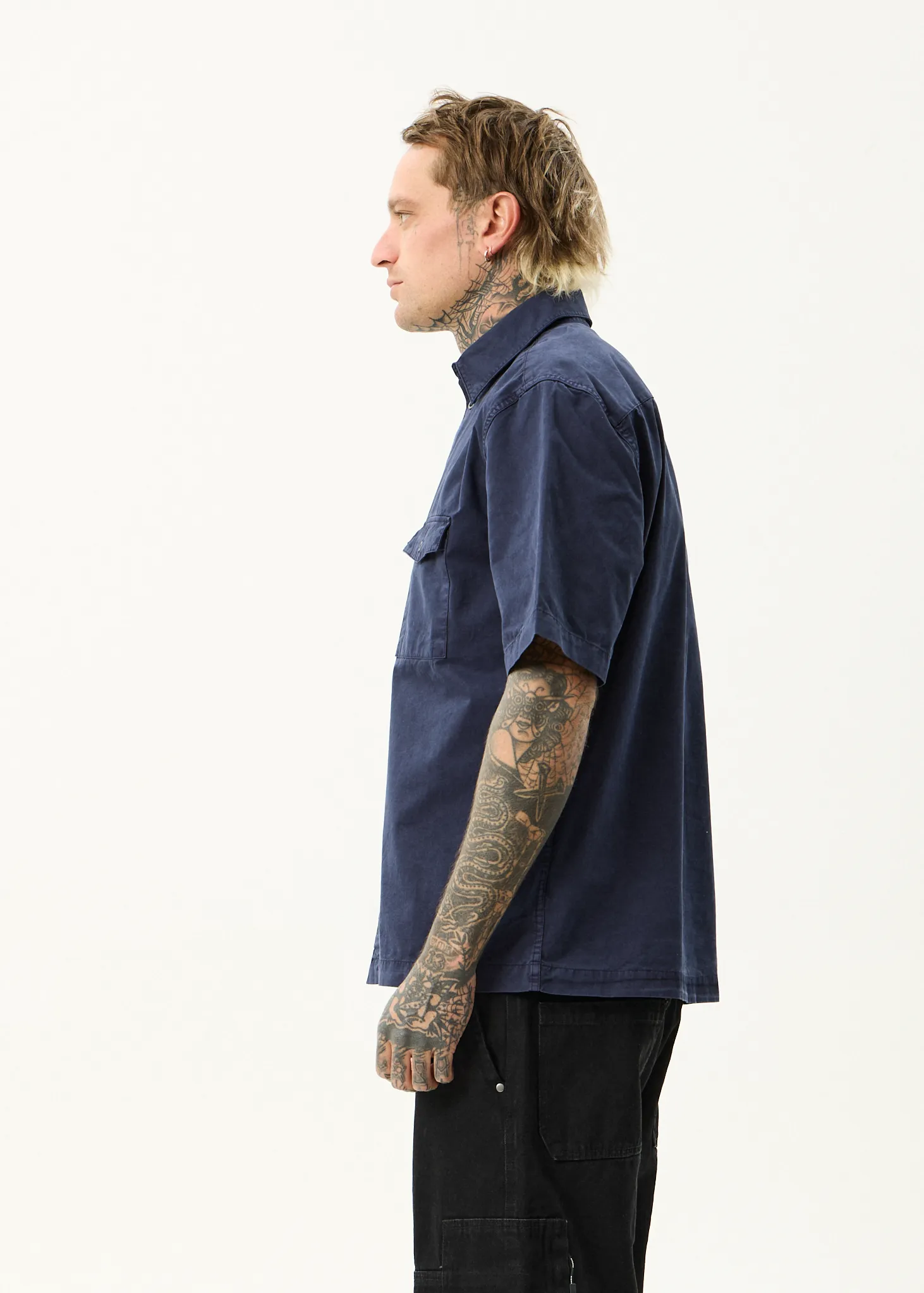 AFENDS Mens Overdie - Overdyed Short Sleeve Shirt - Deep Sea sold by Afends product image thumbnail 5