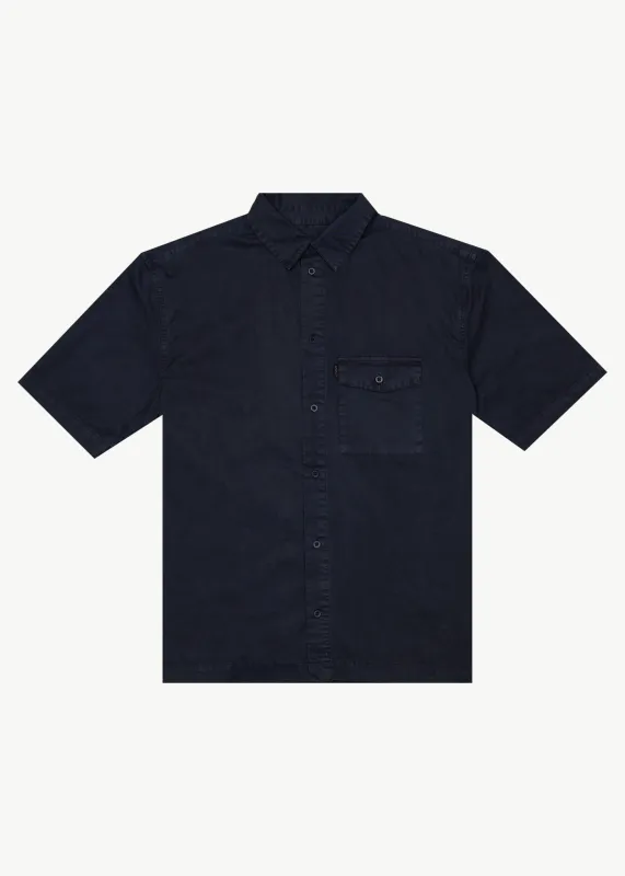 AFENDS Mens Overdie - Overdyed Short Sleeve Shirt - Deep Sea made by Afends