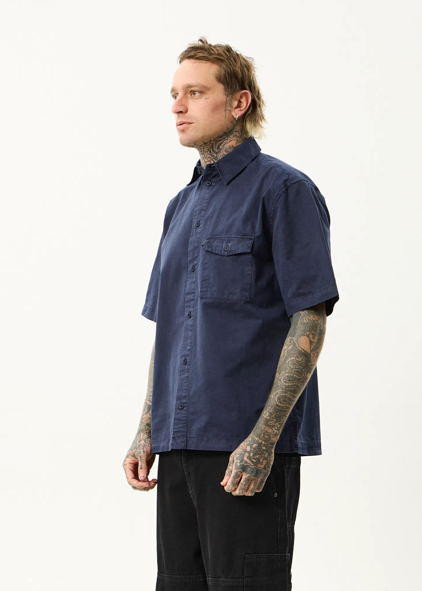 AFENDS Mens Overdie - Overdyed Short Sleeve Shirt - Deep Sea sold by Afends product image thumbnail 4