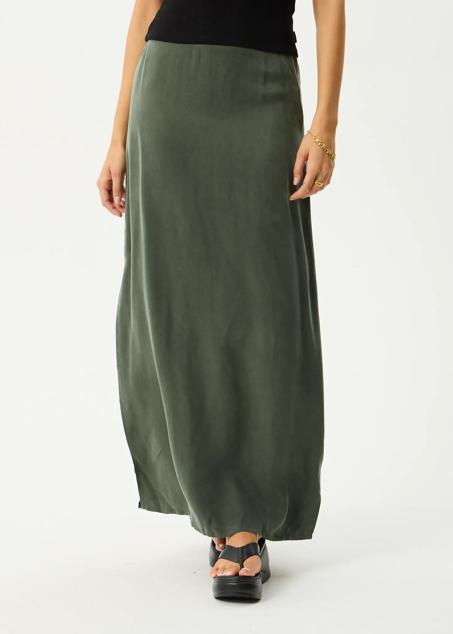 AFENDS Womens Grace - Cupro Maxi Skirt - Deep Green sold by Afends product image thumbnail 2