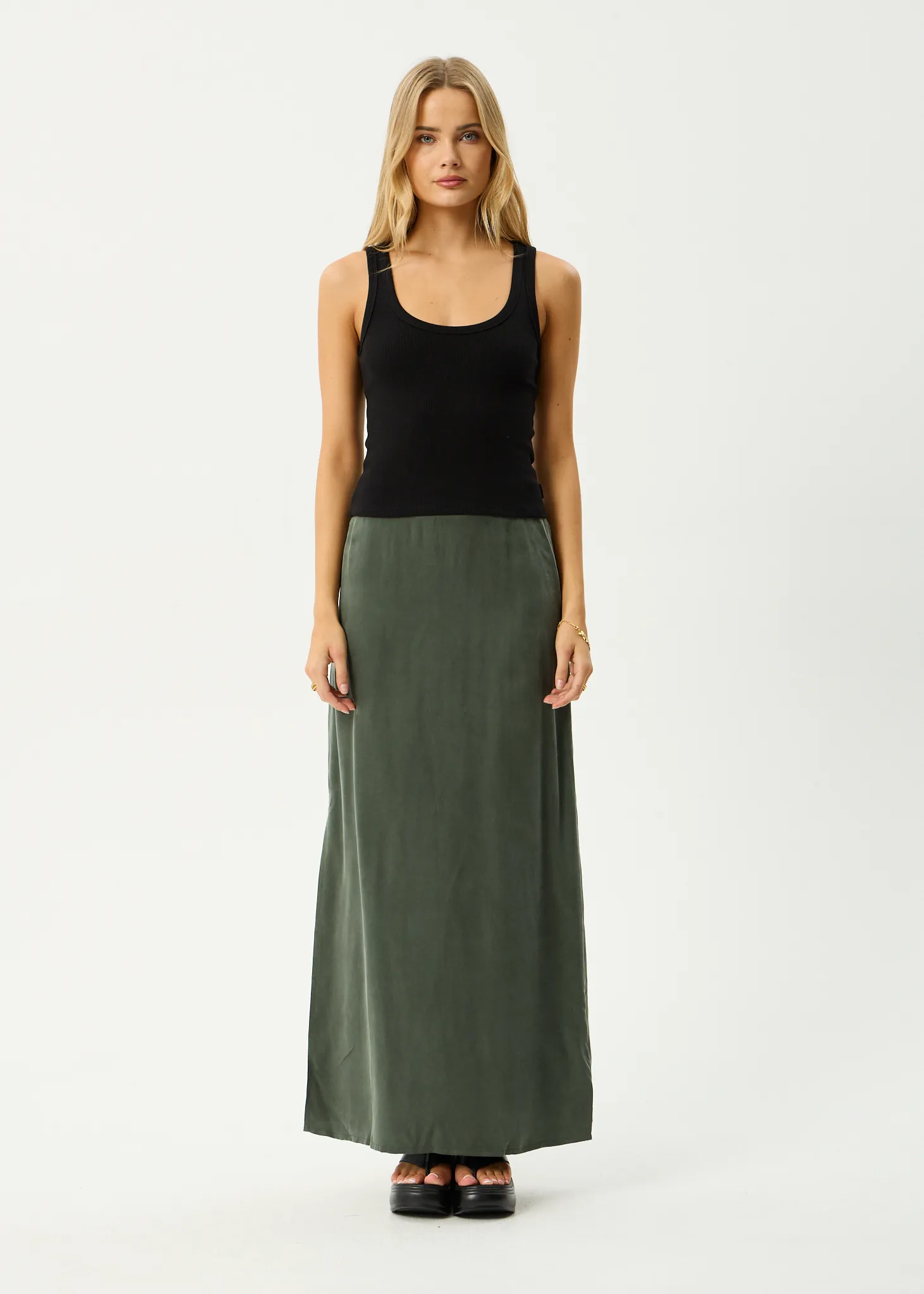 AFENDS Womens Grace - Cupro Maxi Skirt - Deep Green sold by Afends
