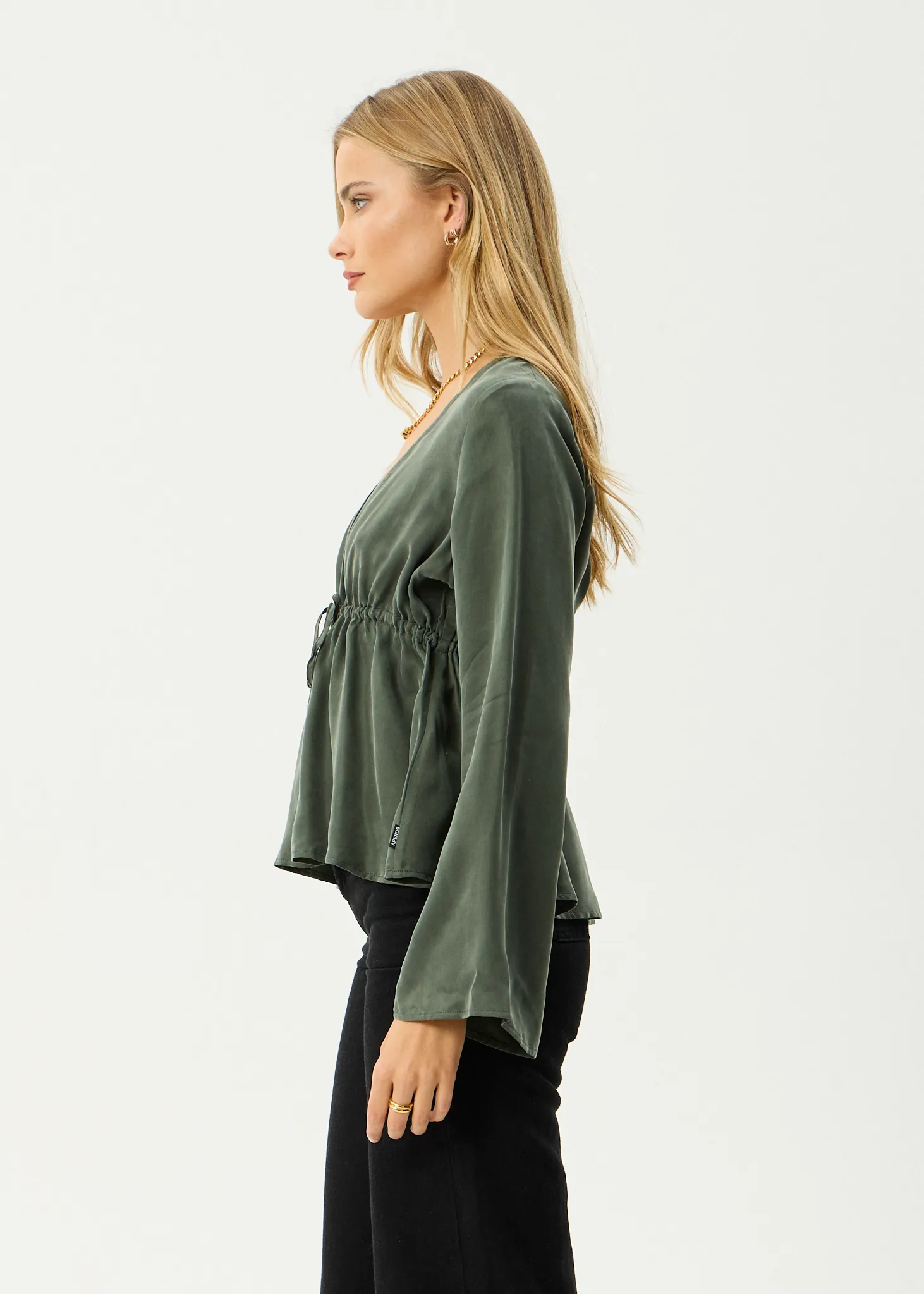 AFENDS Womens Grace - Cupro Tie Blouse - Deep Green sold by Afends product image thumbnail 4