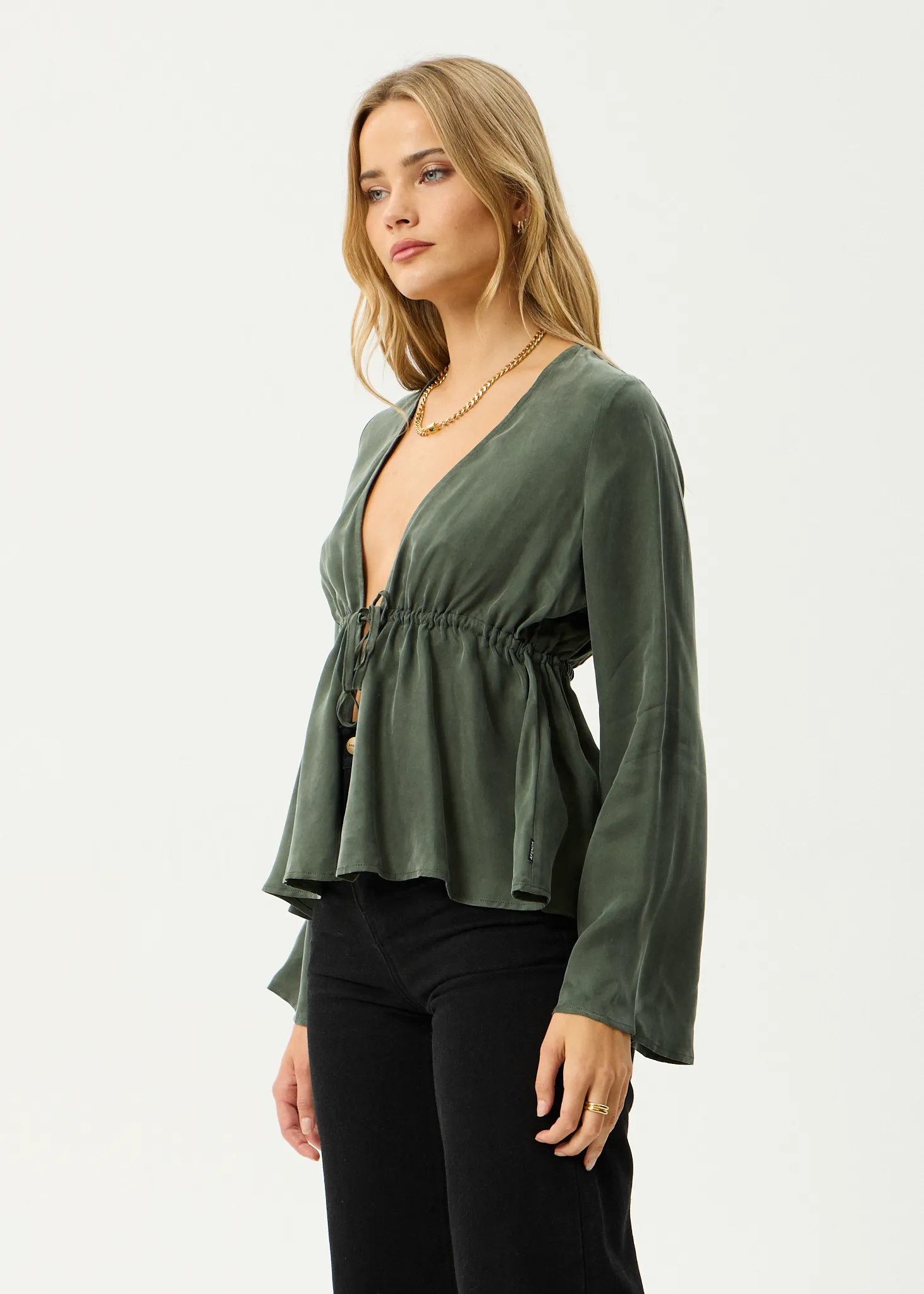 AFENDS Womens Grace - Cupro Tie Blouse - Deep Green sold by Afends product image thumbnail 3