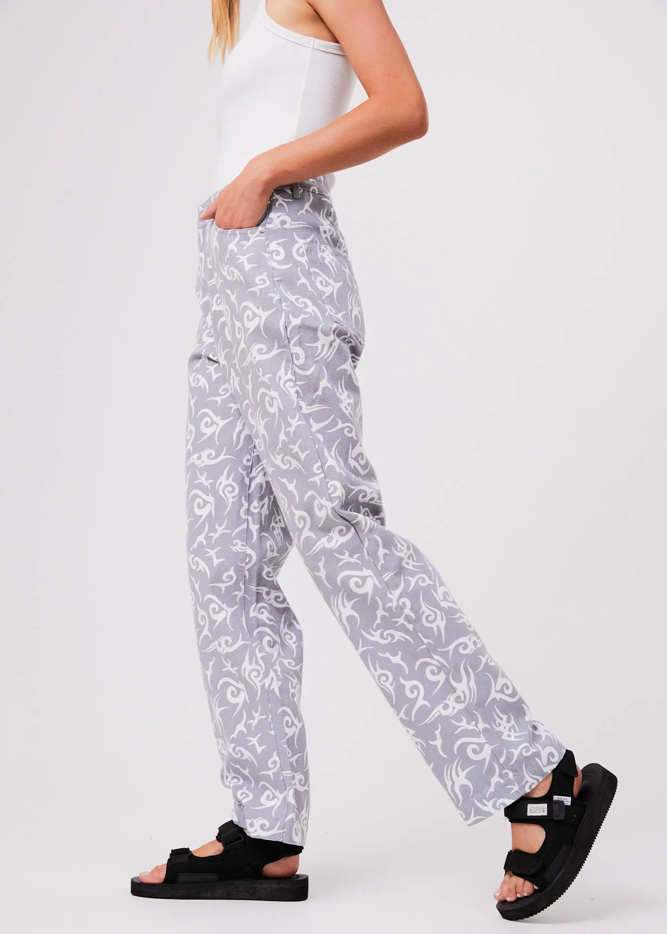 AFENDS Womens Tribal Shelby Long - Organic Wide Leg Pant - Silver sold by Afends product image thumbnail 4