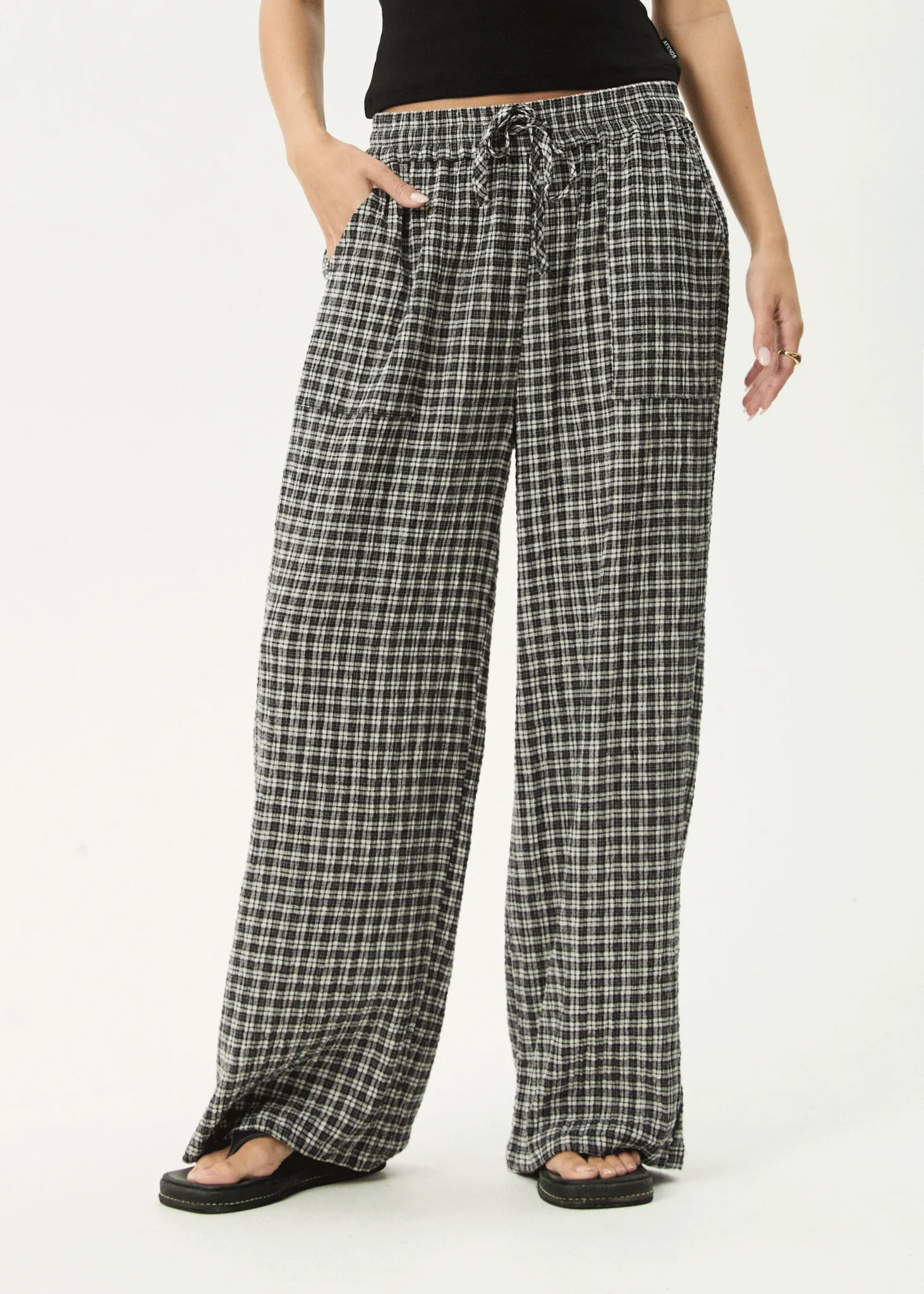 AFENDS Womens Asta - Seersucker Wide Leg Pant - Steel Check sold by Afends product image thumbnail 2