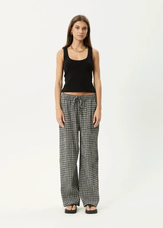 AFENDS Womens Asta - Seersucker Wide Leg Pant - Steel Check sold by Afends
