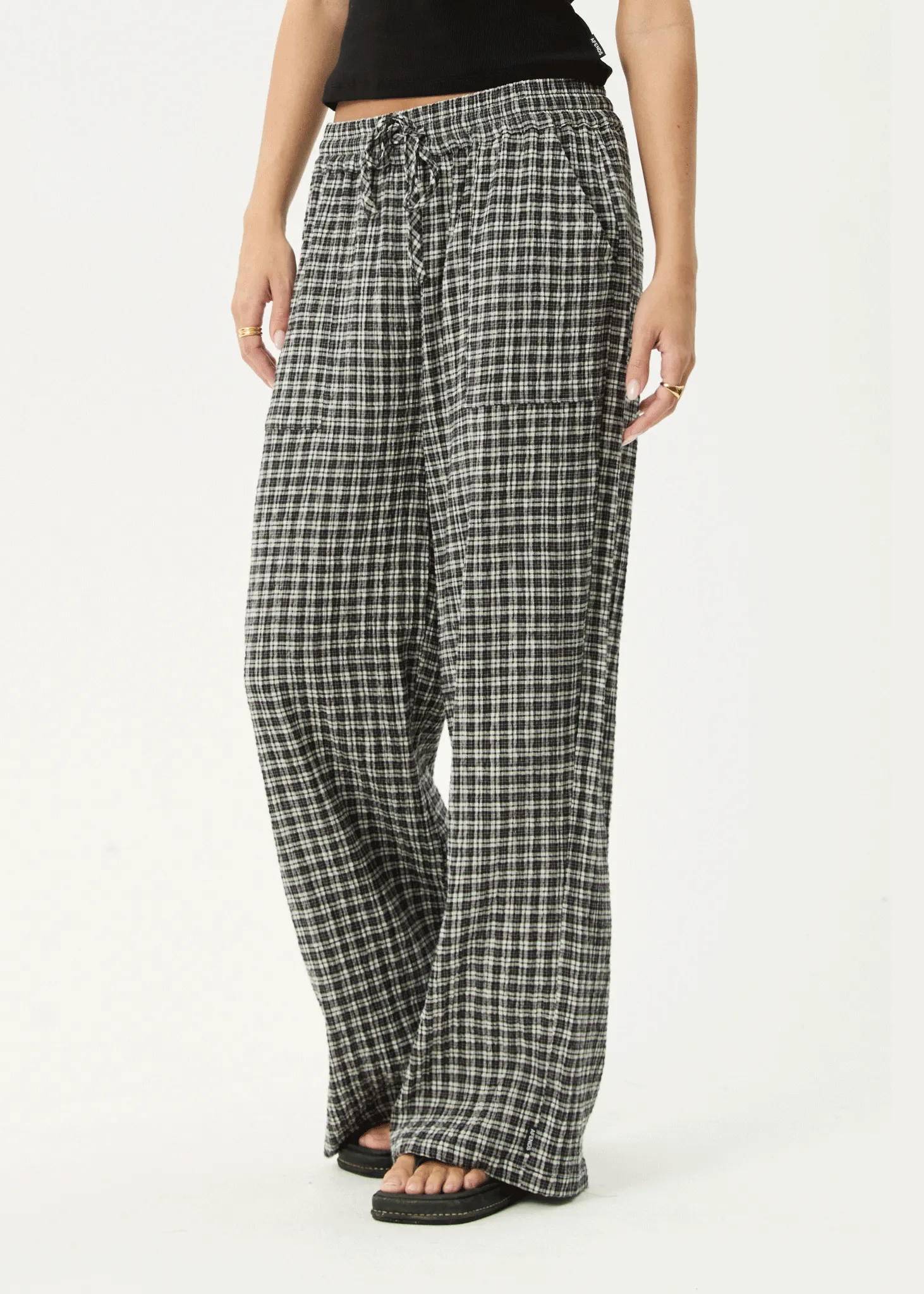 AFENDS Womens Asta - Seersucker Wide Leg Pant - Steel Check sold by Afends product image thumbnail 3