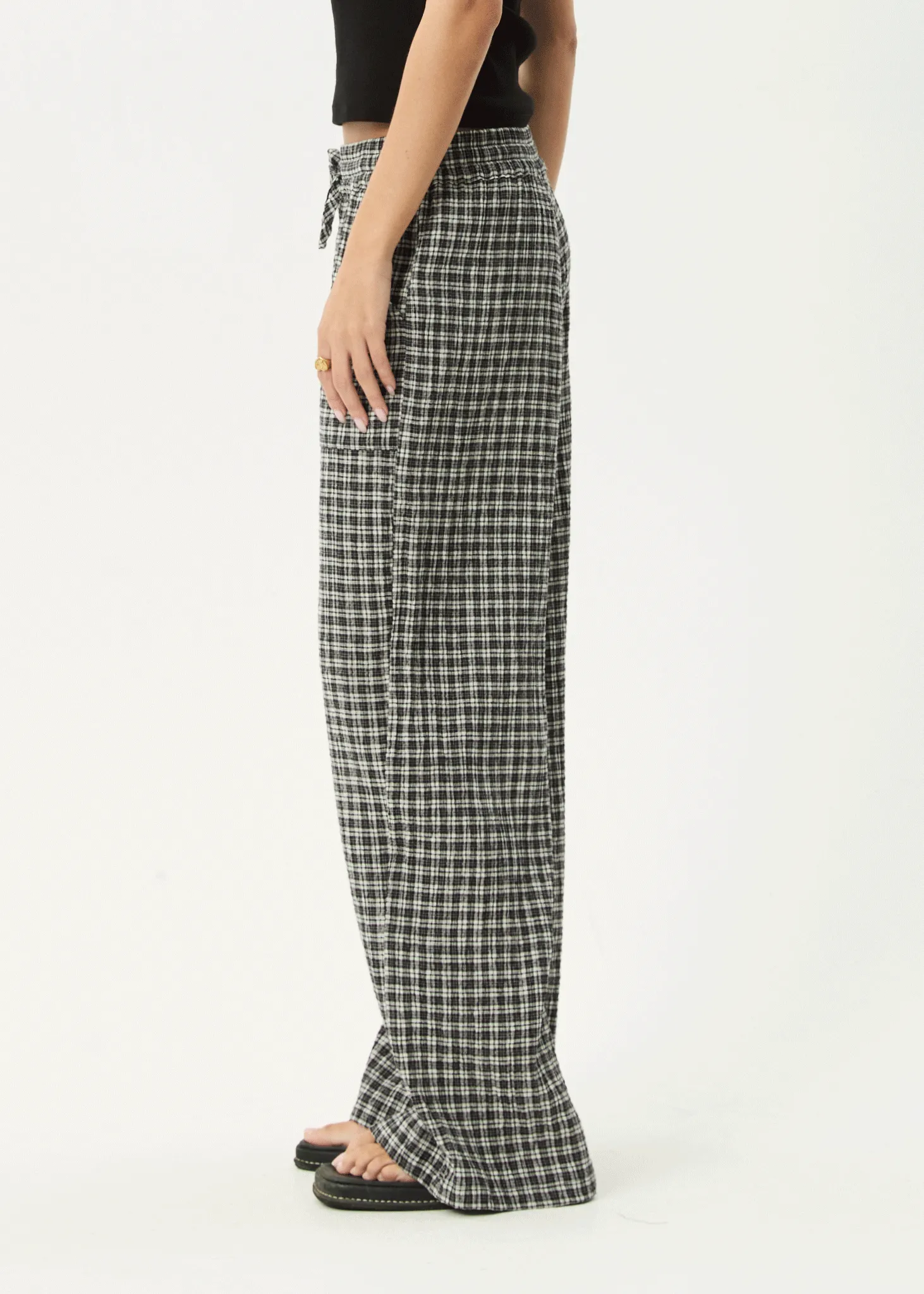 AFENDS Womens Asta - Seersucker Wide Leg Pant - Steel Check sold by Afends product image thumbnail 4