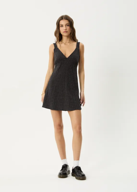 AFENDS Womens Dusk - Seersucker Check Mini Dress - Black Check sold by Afends