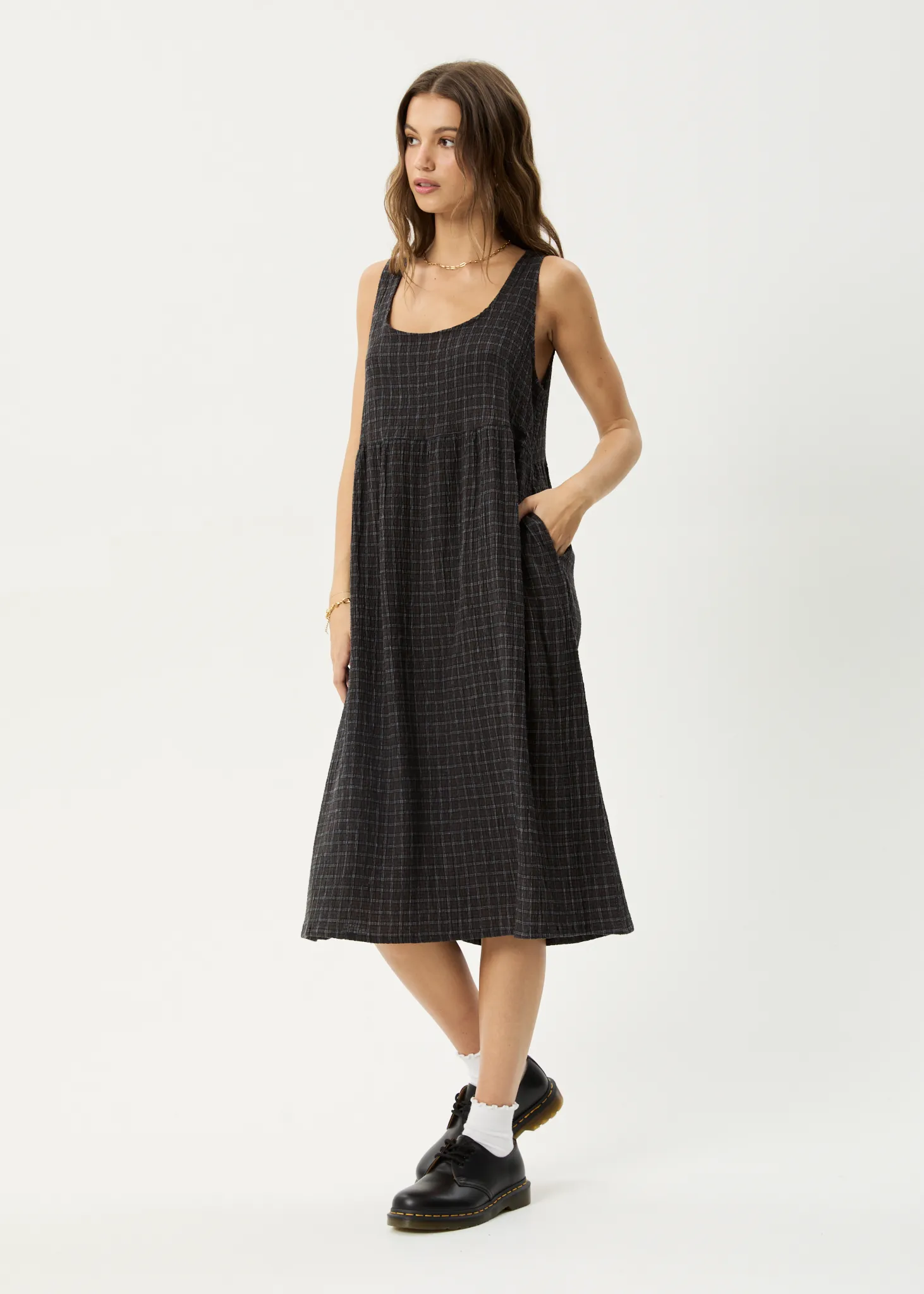 AFENDS Womens Dusk - Seersucker Check Midi Dress - Black Check sold by Afends product image thumbnail 4