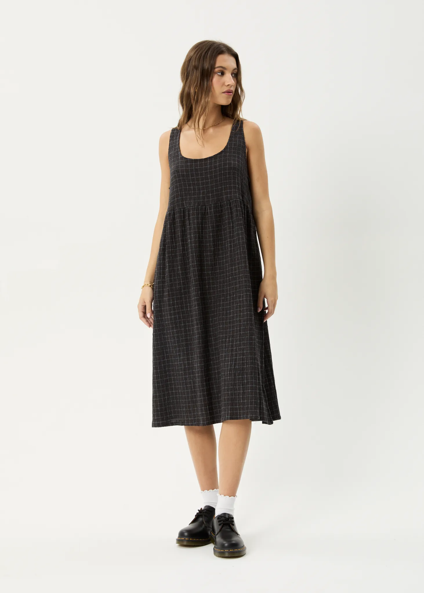 AFENDS Womens Dusk - Seersucker Check Midi Dress - Black Check sold by Afends product image thumbnail 3