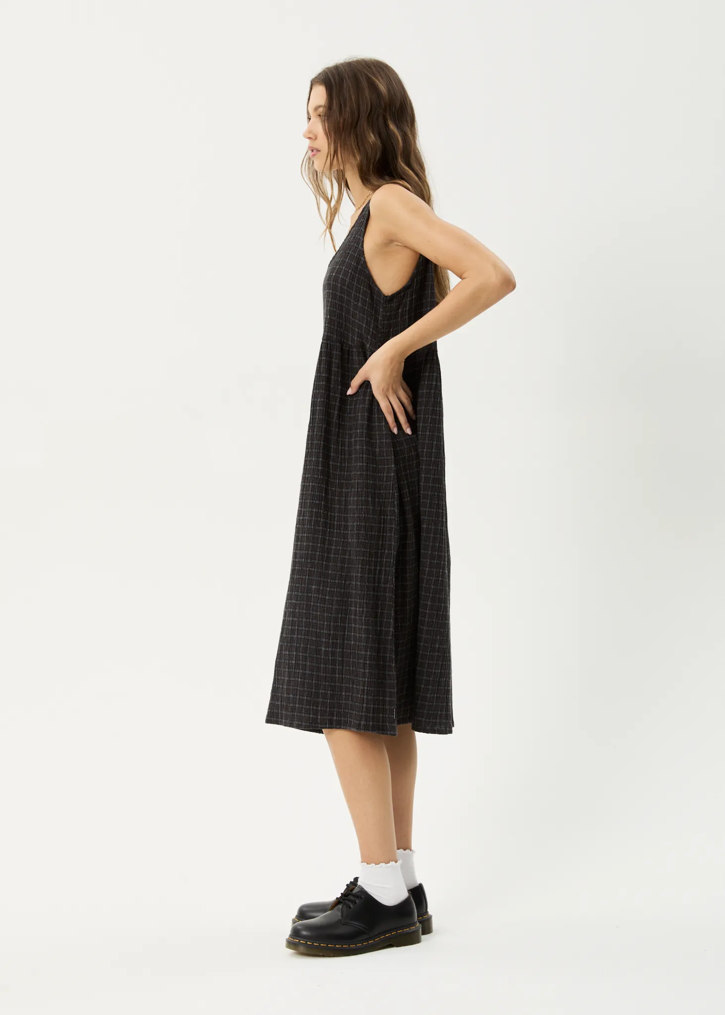 AFENDS Womens Dusk - Seersucker Check Midi Dress - Black Check sold by Afends product image thumbnail 5