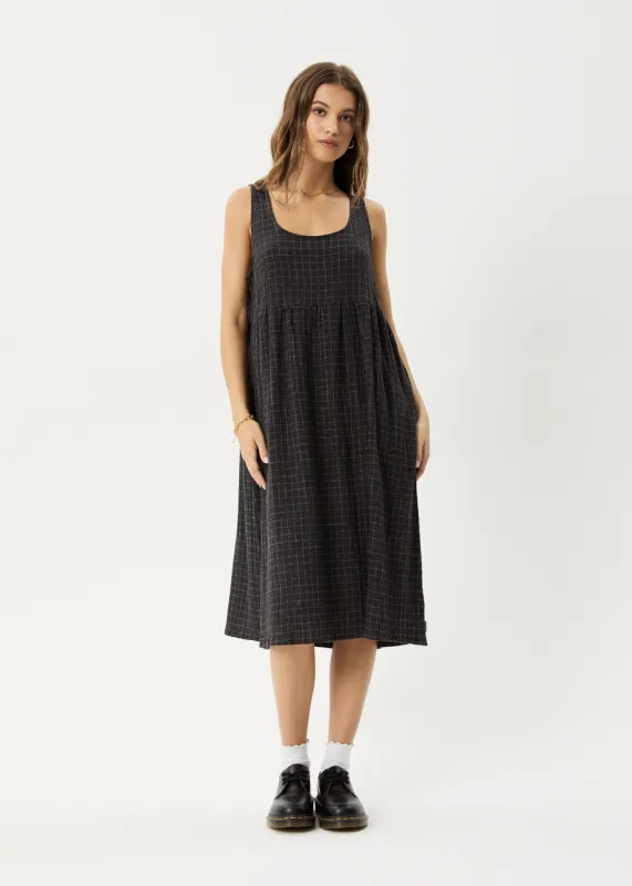 AFENDS Womens Dusk - Seersucker Check Midi Dress - Black Check made by Afends