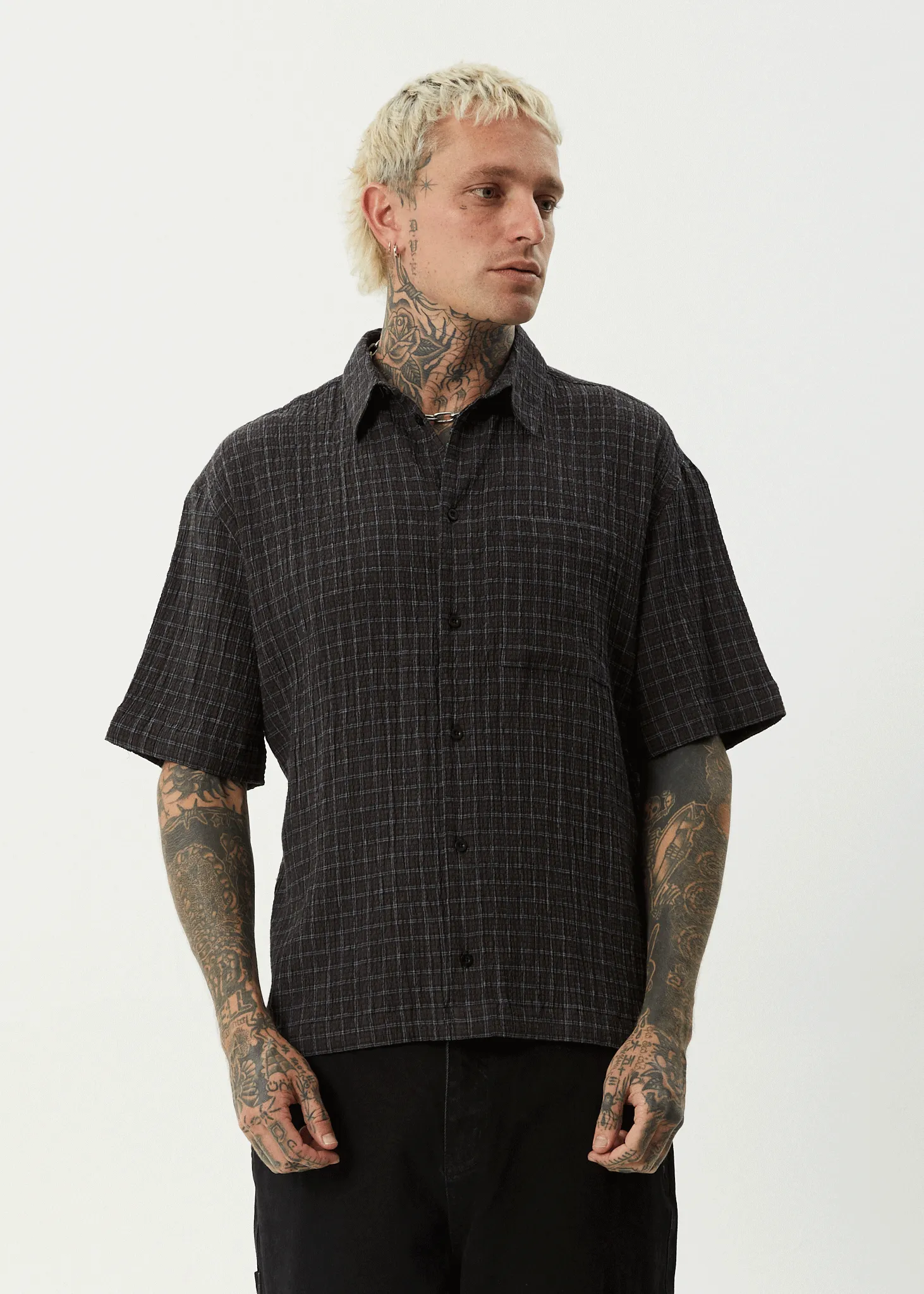 AFENDS Mens Dusk - Seersucker Check Shirt - Black Check sold by Afends product image thumbnail 5