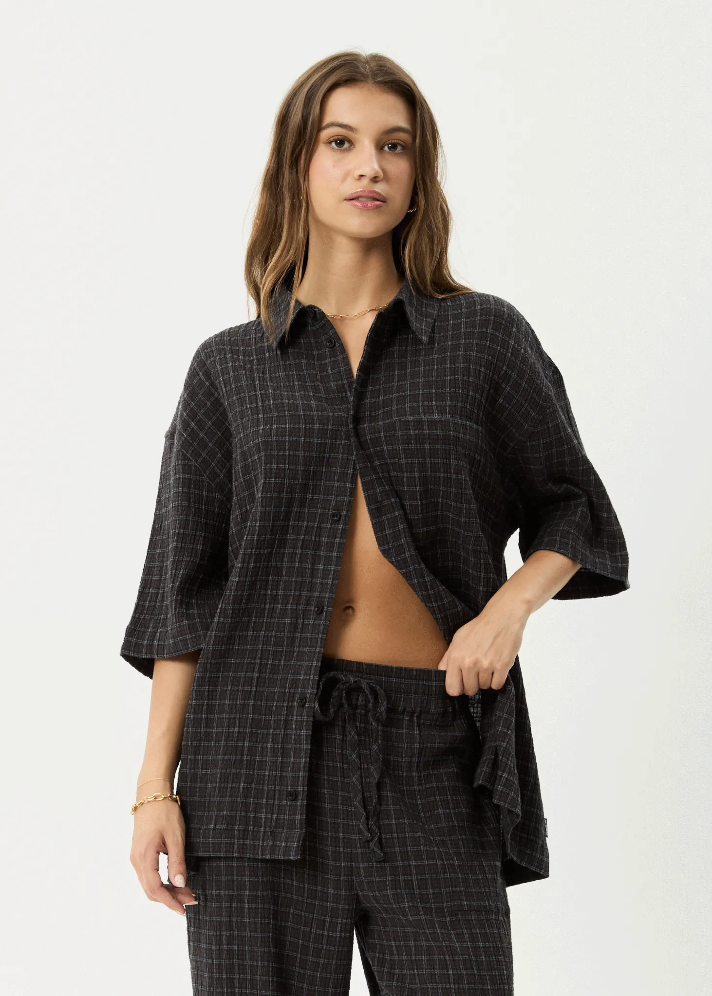AFENDS Mens Dusk - Seersucker Check Shirt - Black Check sold by Afends product image thumbnail 2