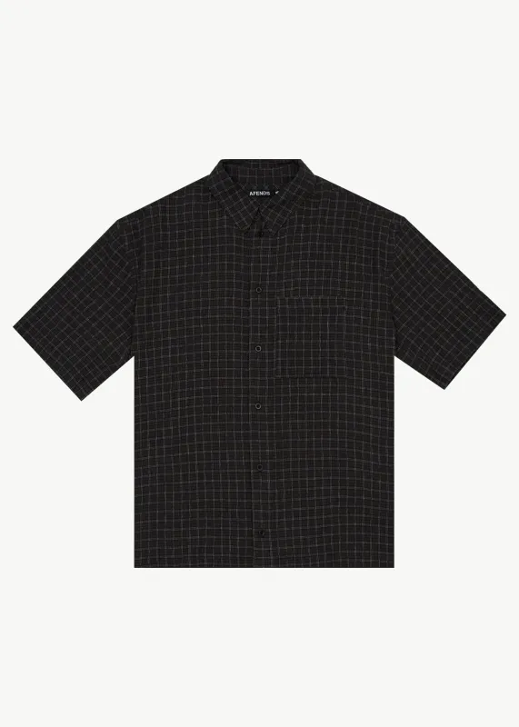 AFENDS Mens Dusk - Seersucker Check Shirt - Black Check sold by Afends