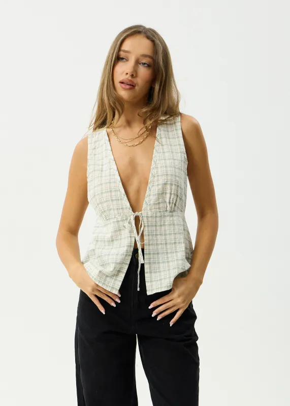 AFENDS Womens Legacy - Seersucker Sleeveless Top - Boa Check sold by Afends