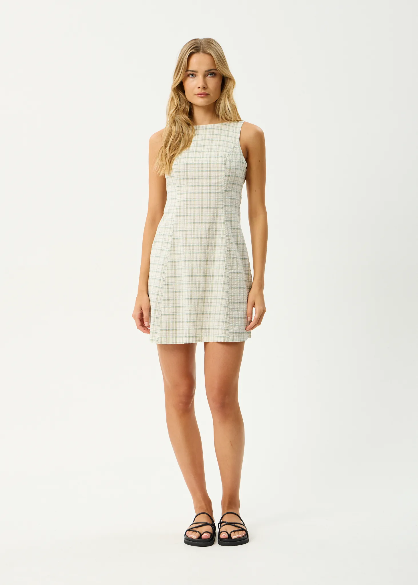 AFENDS Womens Legacy - Seersucker Mini Dress - Boa Check sold by Afends