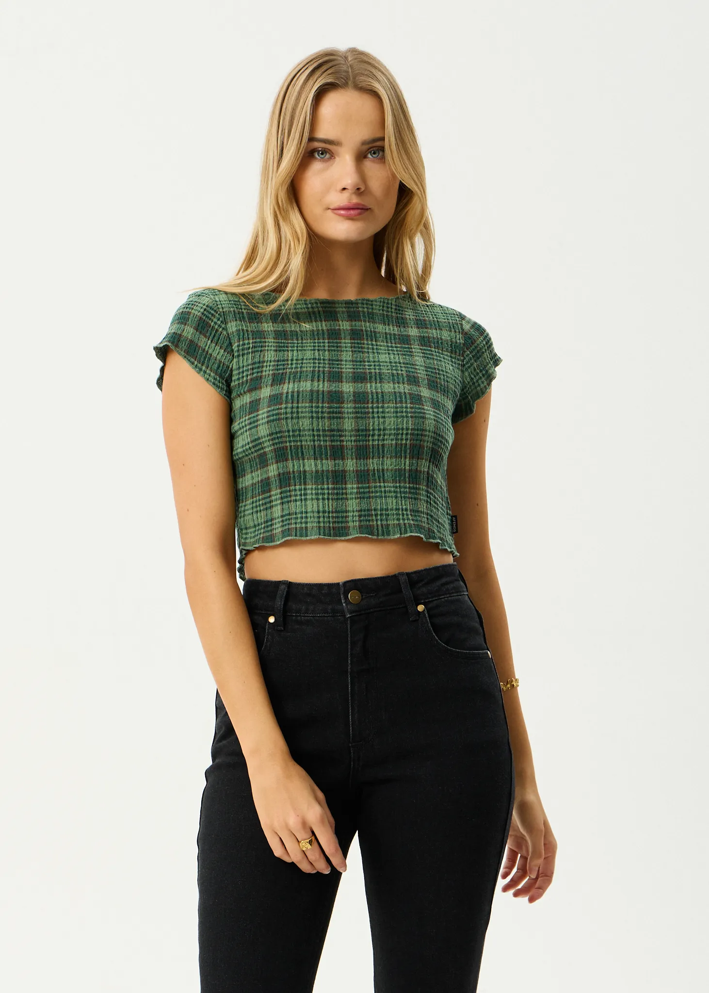 AFENDS Womens Lonnie - Seersucker Top - Hunter Green sold by Afends