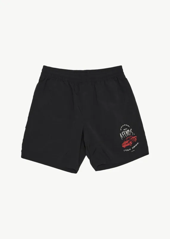 AFENDS Mens Trayback - Baywatch Swim Short 18" - Black sold by Afends
