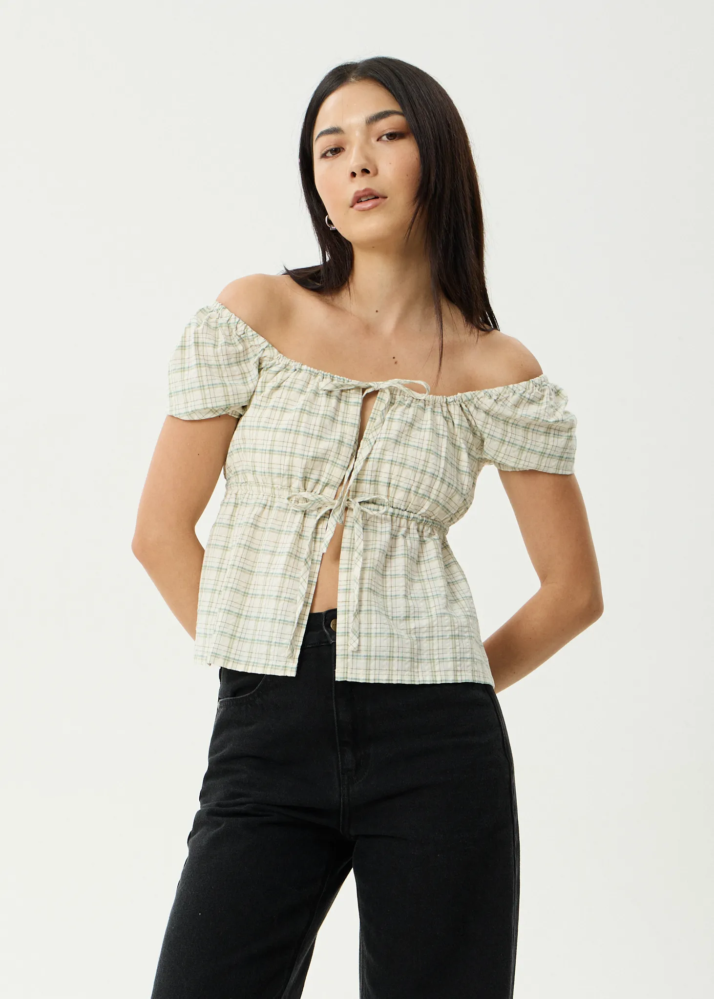 AFENDS Womens Legacy - Seersucker Tie Front Top - Boa Check sold by Afends product image thumbnail 5