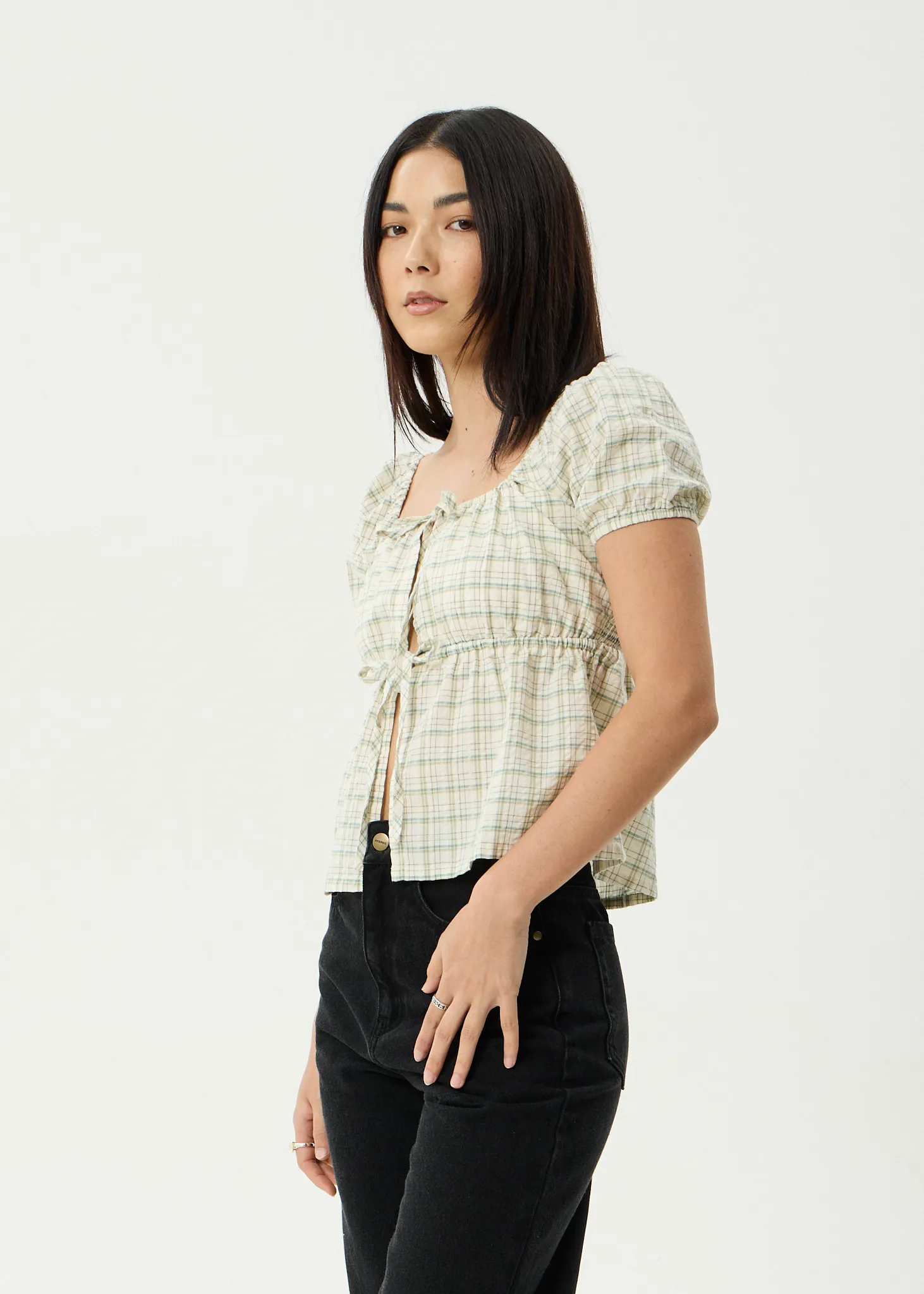 AFENDS Womens Legacy - Seersucker Tie Front Top - Boa Check sold by Afends product image thumbnail 2