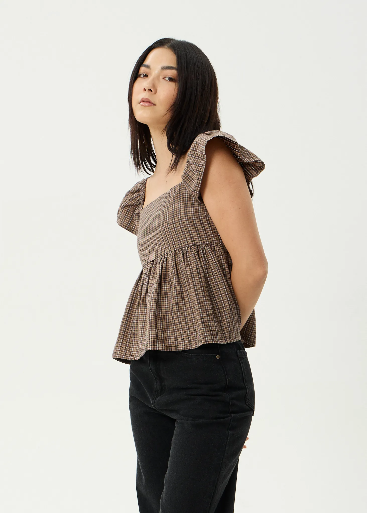 AFENDS Womens Hometown - Check Top - Coffee sold by Afends product image thumbnail 3