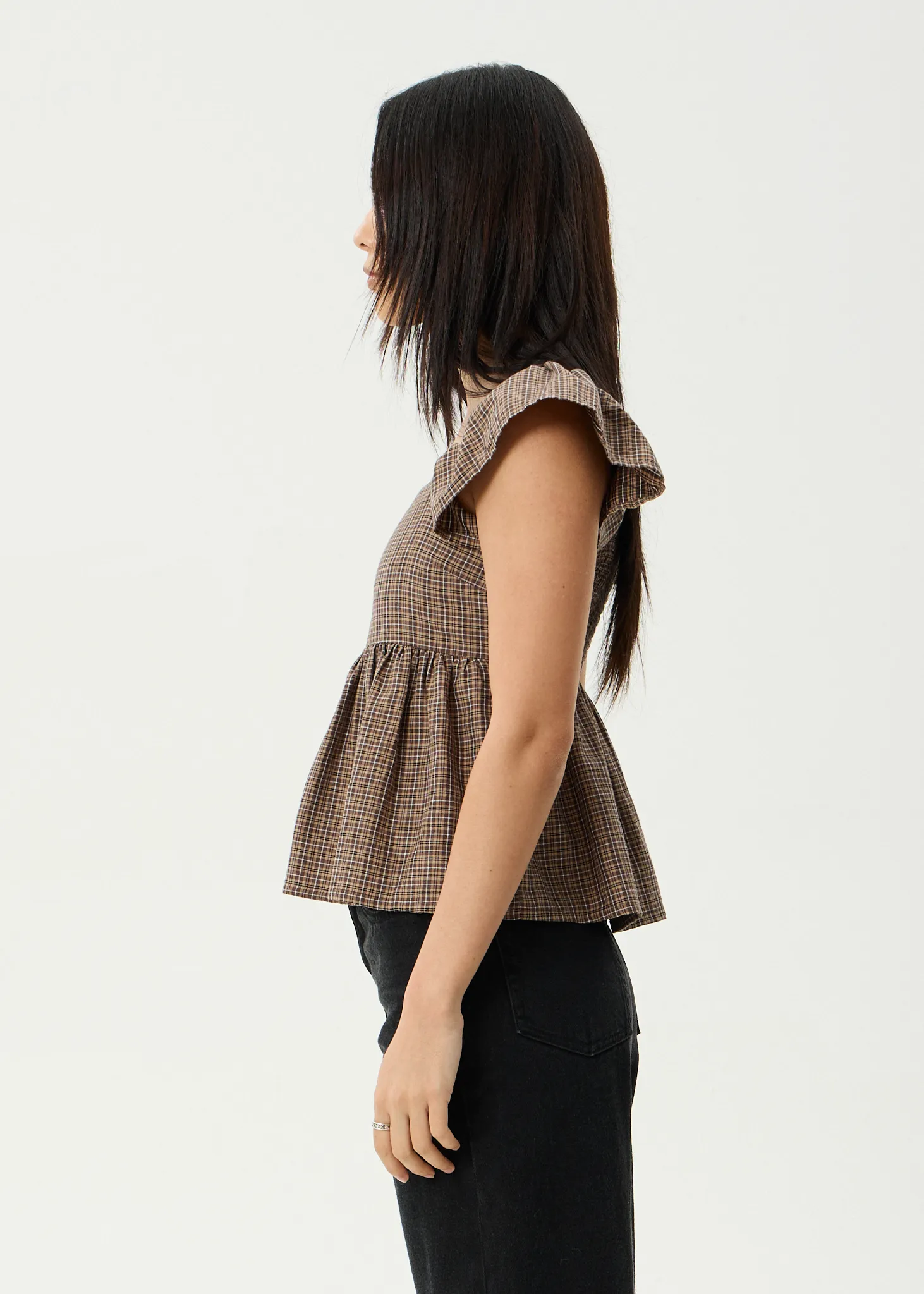 AFENDS Womens Hometown - Check Top - Coffee sold by Afends product image thumbnail 4