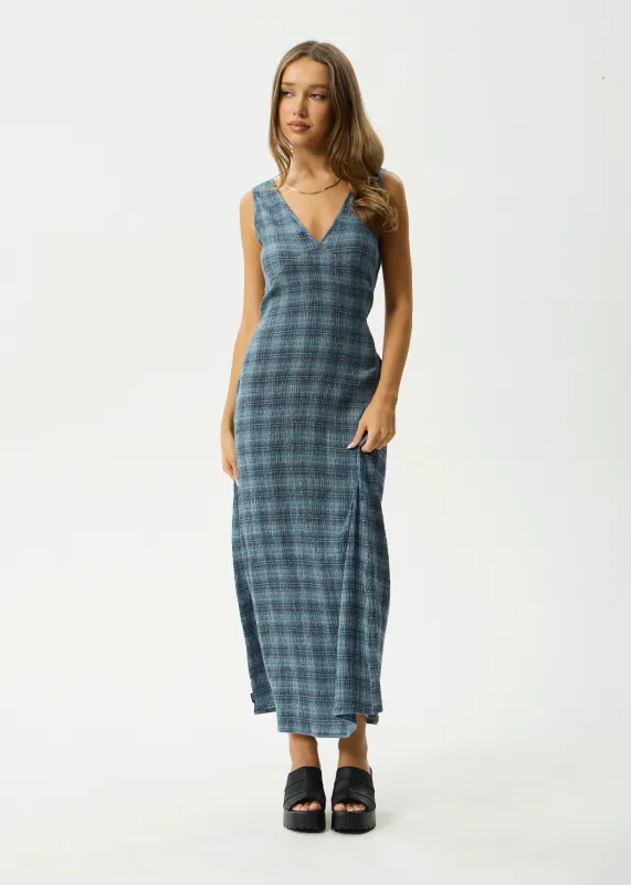 AFENDS Womens Position - Seersucker Check Maxi Dress - Navy Check sold by Afends