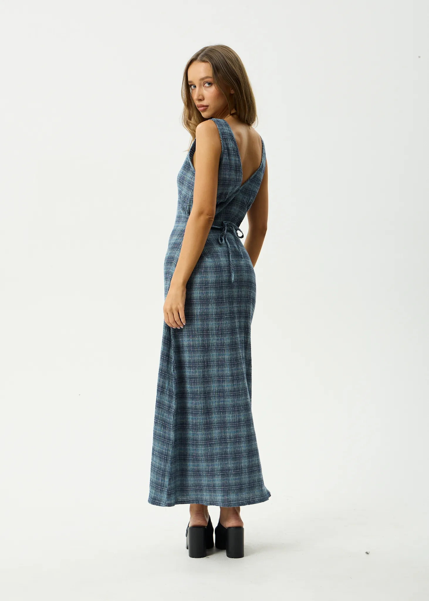 AFENDS Womens Position - Seersucker Check Maxi Dress - Navy Check sold by Afends product image thumbnail 5