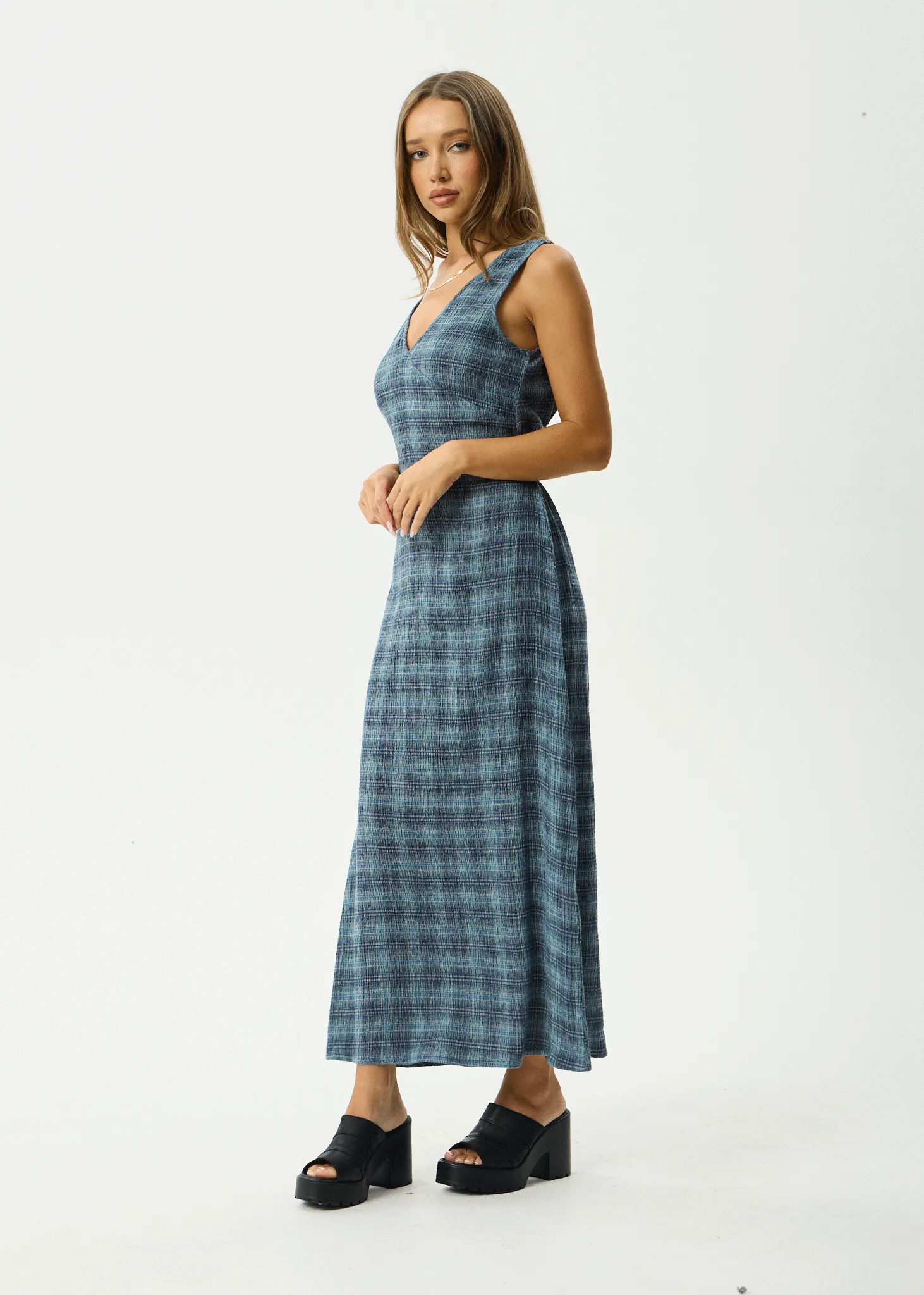 AFENDS Womens Position - Seersucker Check Maxi Dress - Navy Check sold by Afends product image thumbnail 3