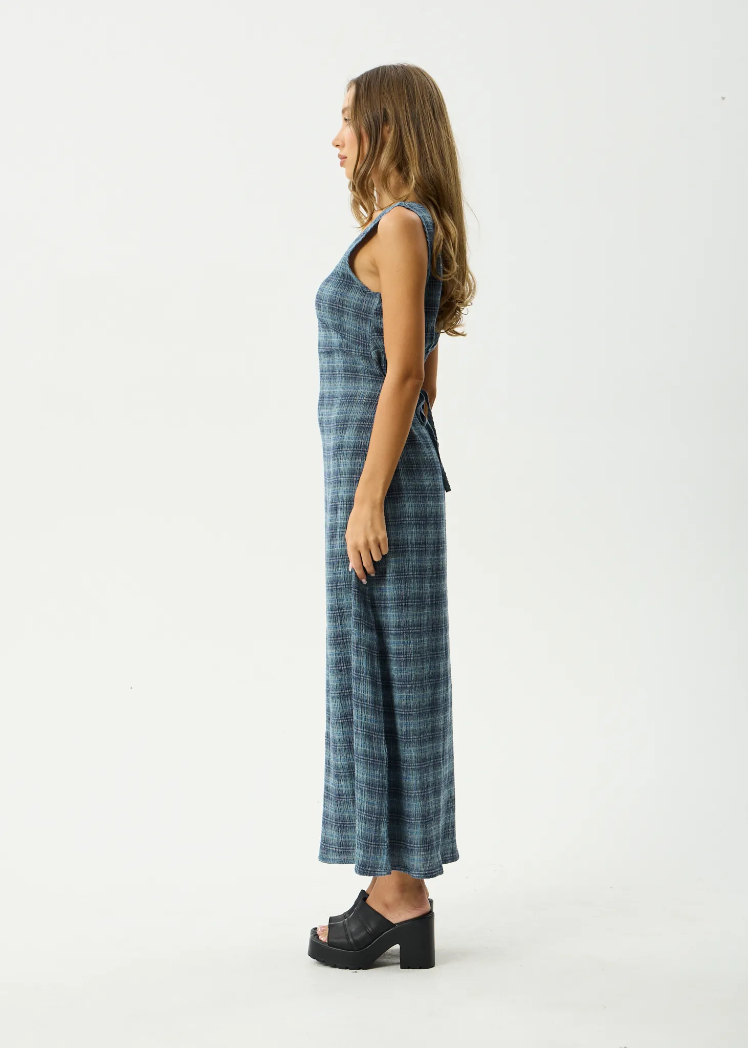 AFENDS Womens Position - Seersucker Check Maxi Dress - Navy Check sold by Afends product image thumbnail 4