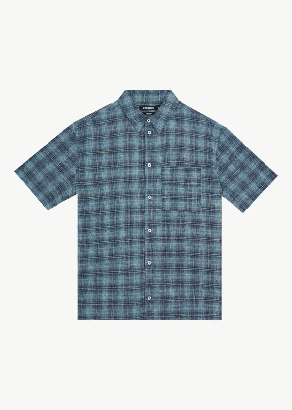 AFENDS Mens Position - Short Sleeve Shirt - Navy Check sold by Afends