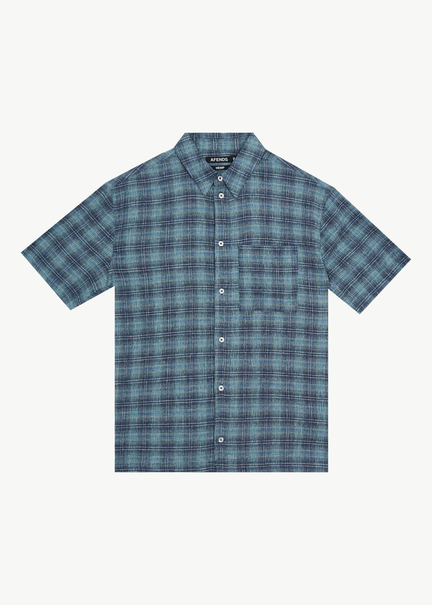 AFENDS Mens Position - Seersucker Short Sleeve Shirt - Navy Check sold by Afends