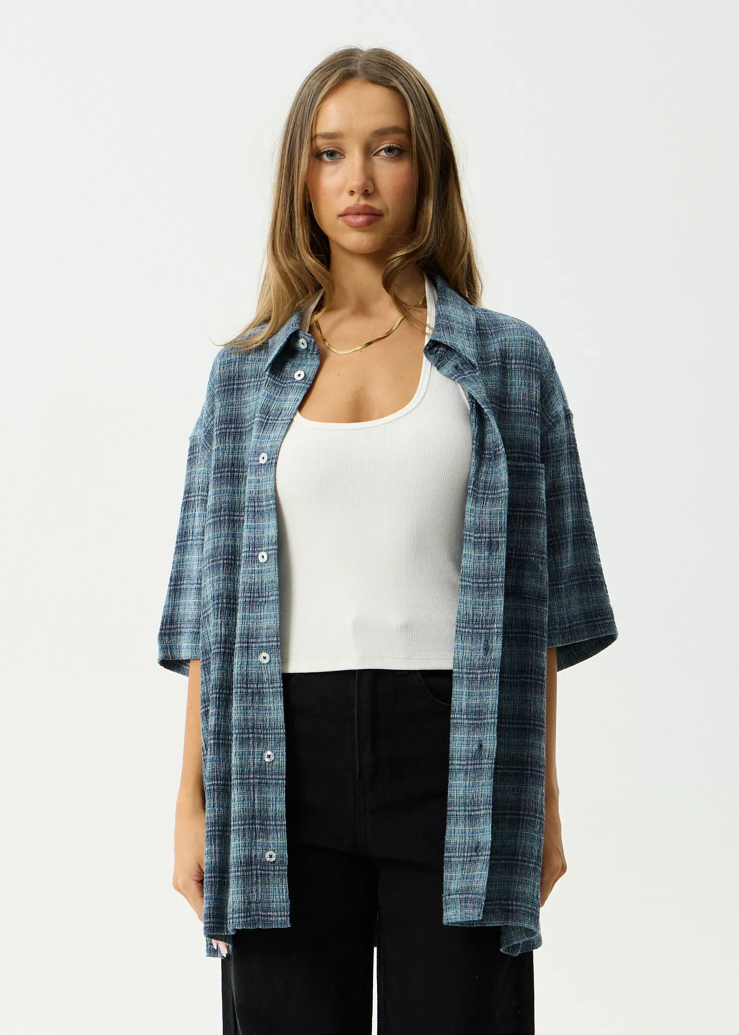 AFENDS Mens Position - Seersucker Short Sleeve Shirt - Navy Check sold by Afends product image thumbnail 2