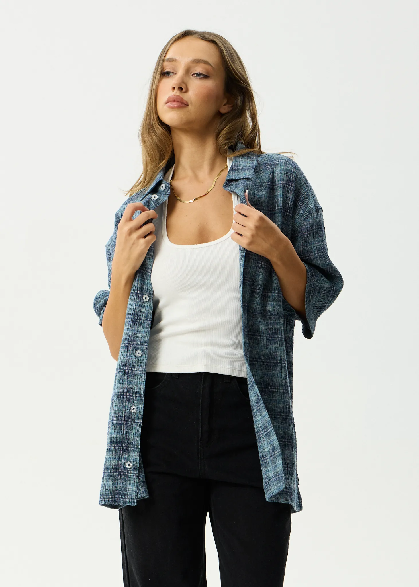 AFENDS Mens Position - Seersucker Short Sleeve Shirt - Navy Check sold by Afends product image thumbnail 4