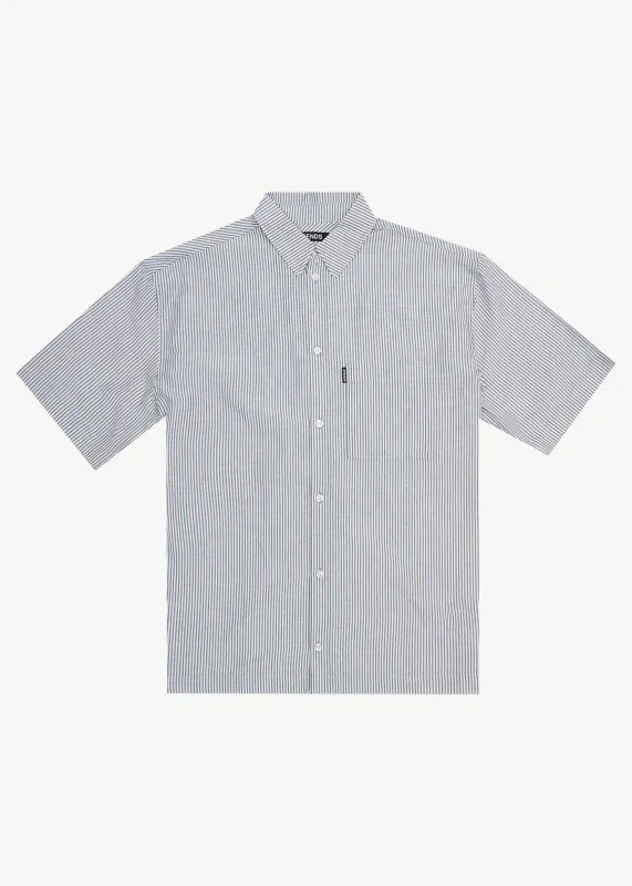 AFENDS Mens Intergalactic - Short Sleeve Shirt - Navy Stripe sold by Afends