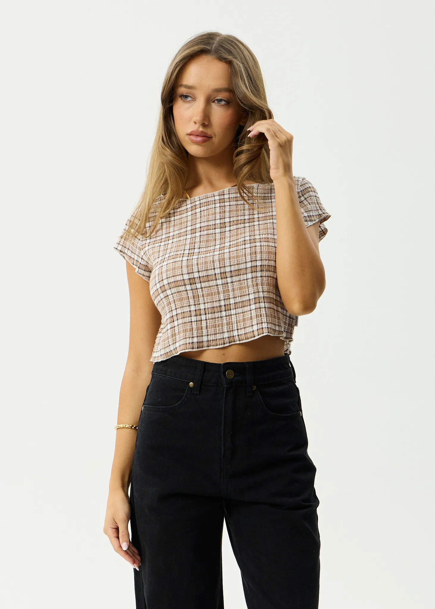 AFENDS Womens Darcy - Seersucker Top - Chai Check sold by Afends product image thumbnail 3