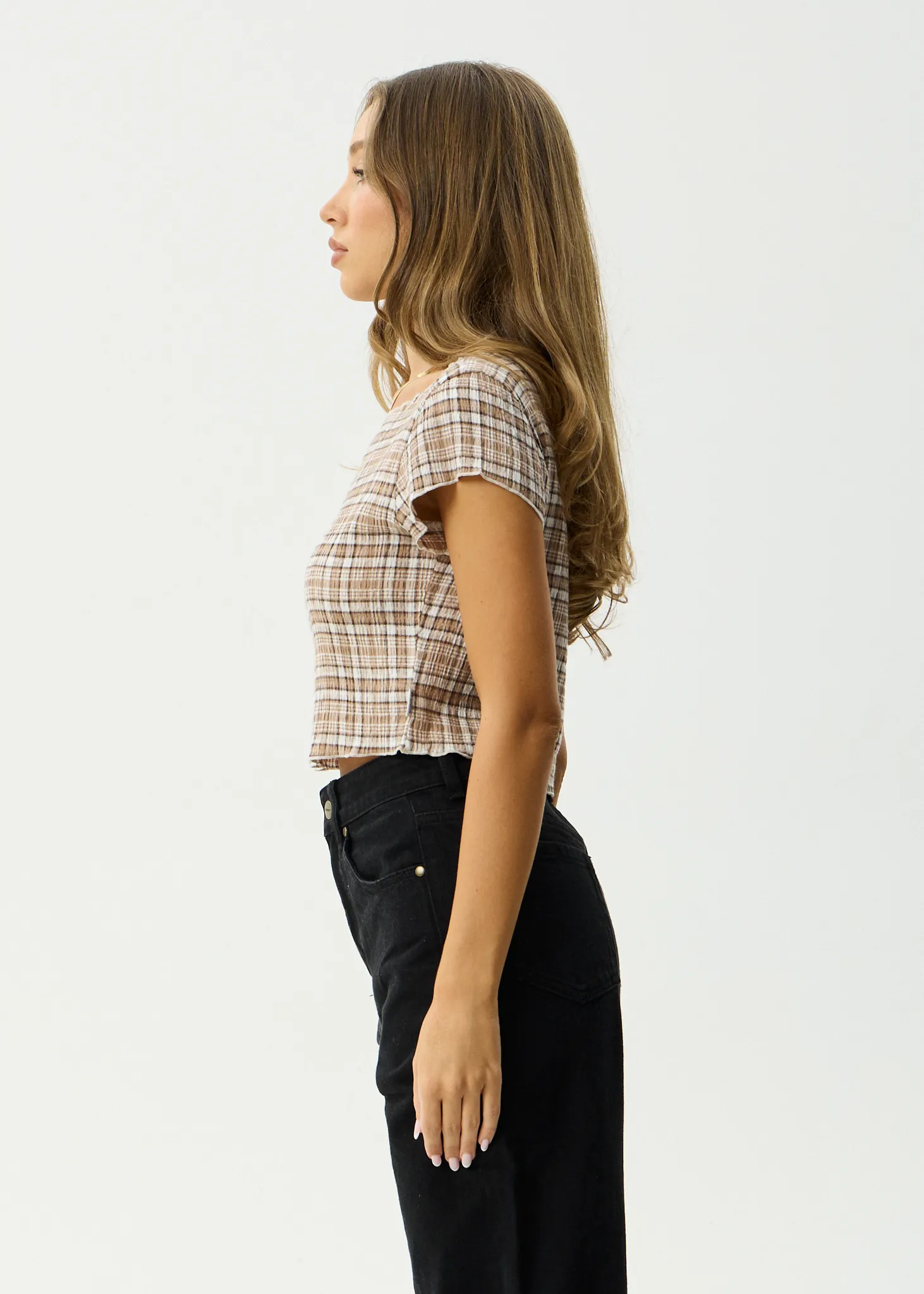 AFENDS Womens Darcy - Seersucker Top - Chai Check sold by Afends product image thumbnail 5